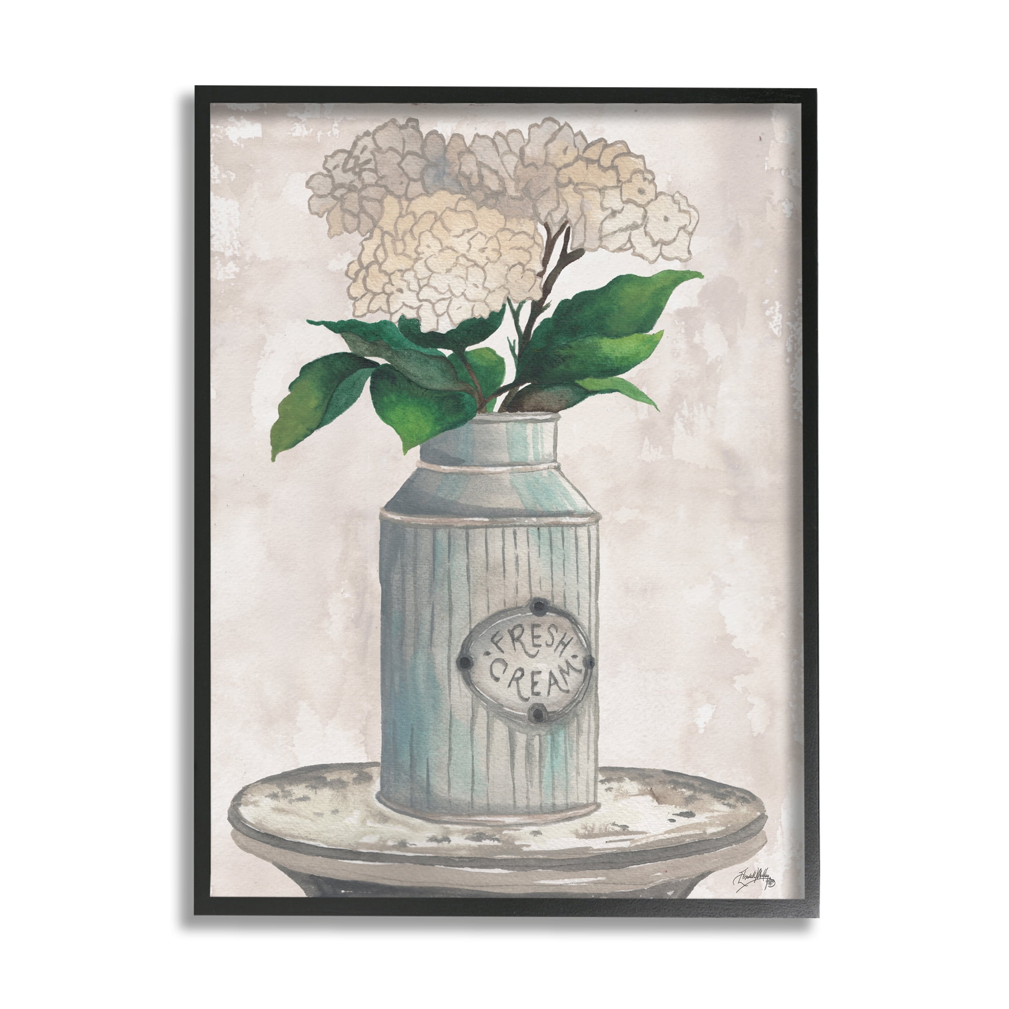 Stupell Industries White Hydrangea Flowers Fresh Cream Country Tin Painting, 16 x 20, Design by Elizabeth Medley