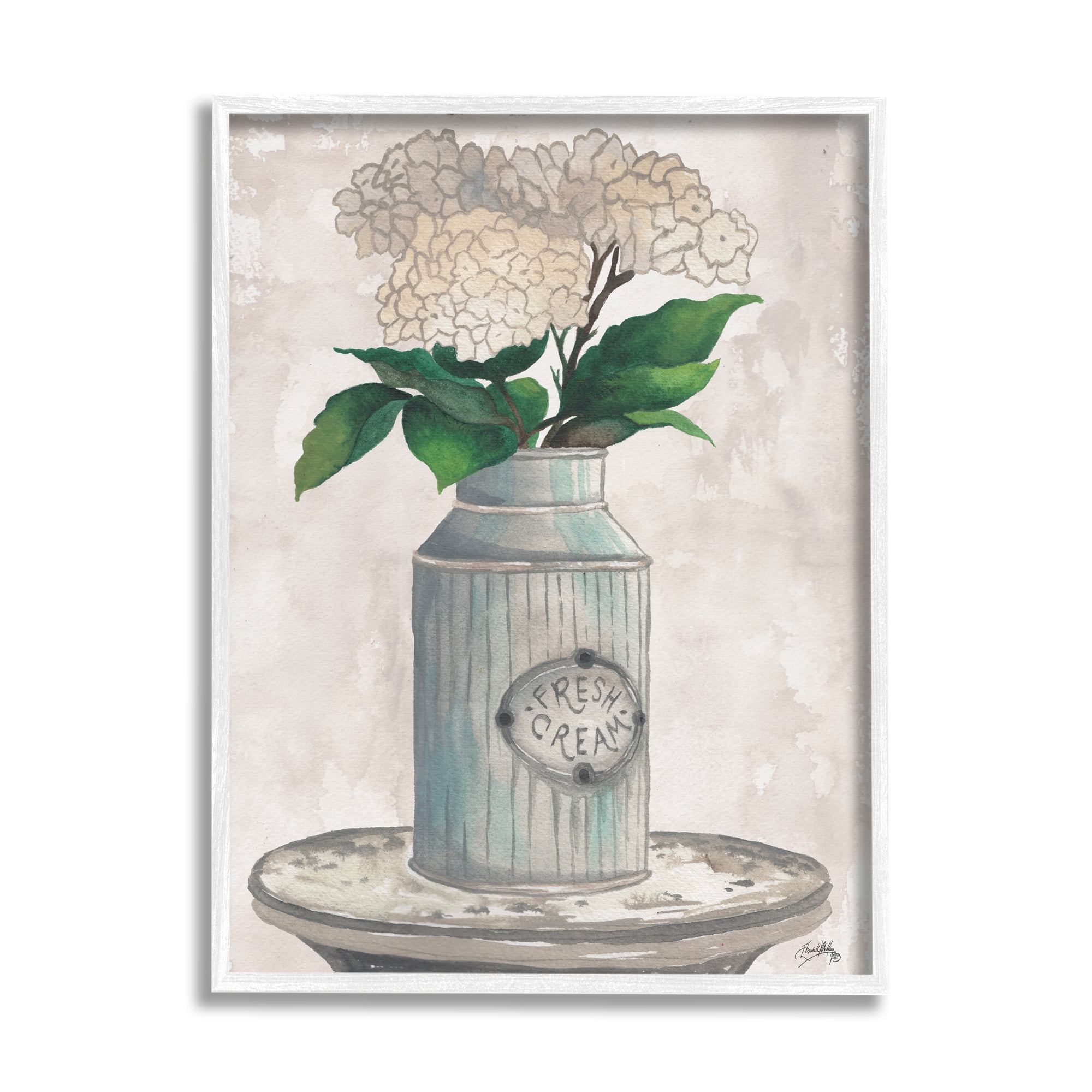 Stupell Industries White Hydrangea Flowers Fresh Cream Country Tin Painting, 16 x 20, Design by Elizabeth Medley