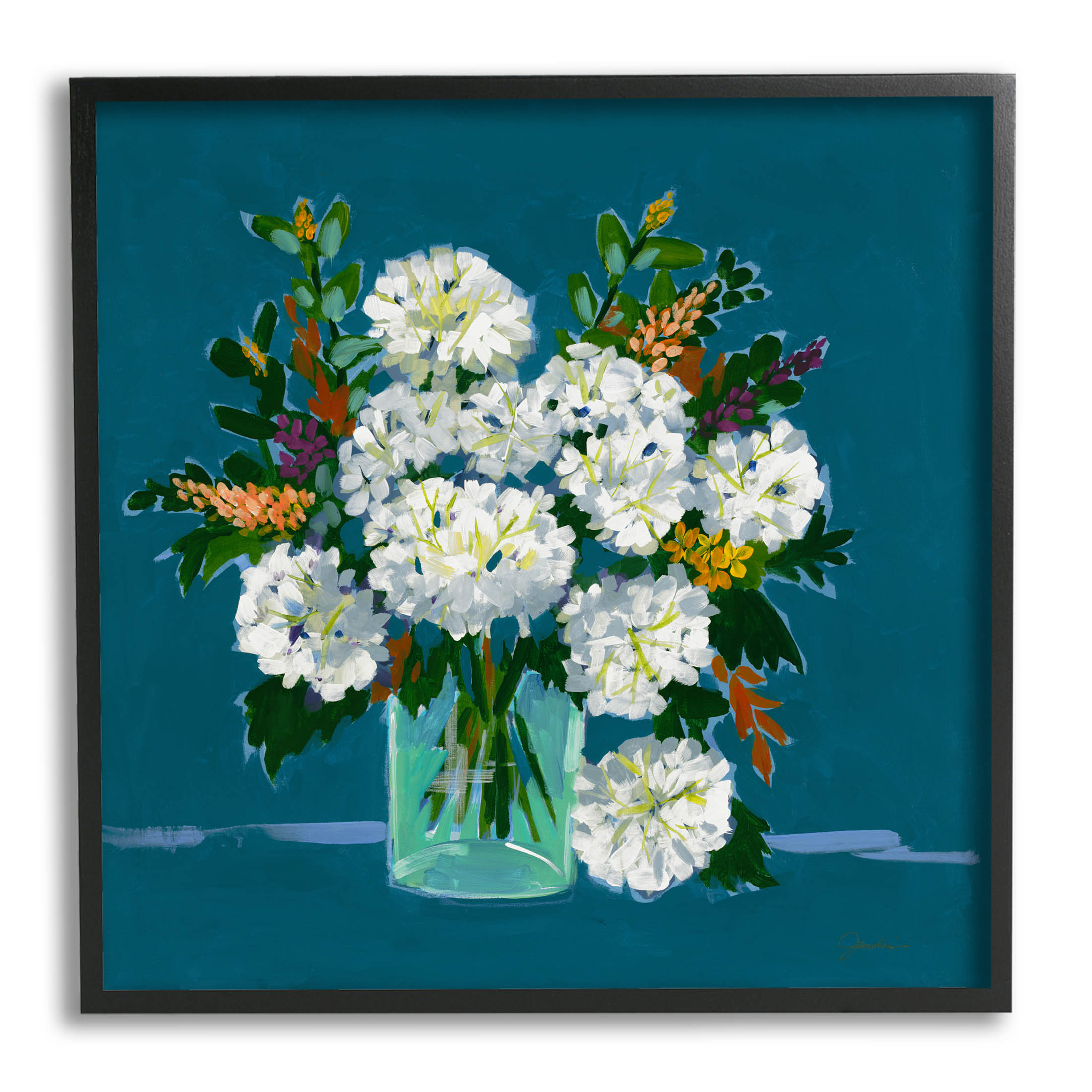 Stupell Industries White Hydrangea Modern Bouquet Painting Black Framed Art Print Wall Art, Design by Liz Jardine