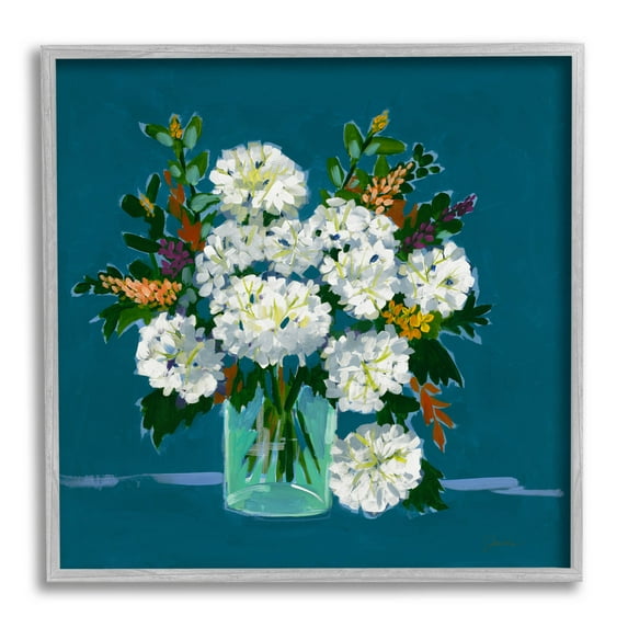 Stupell Industries White Hydrangea Modern Bouquet Painting Gray Framed Art Print Wall Art, Design by Liz Jardine