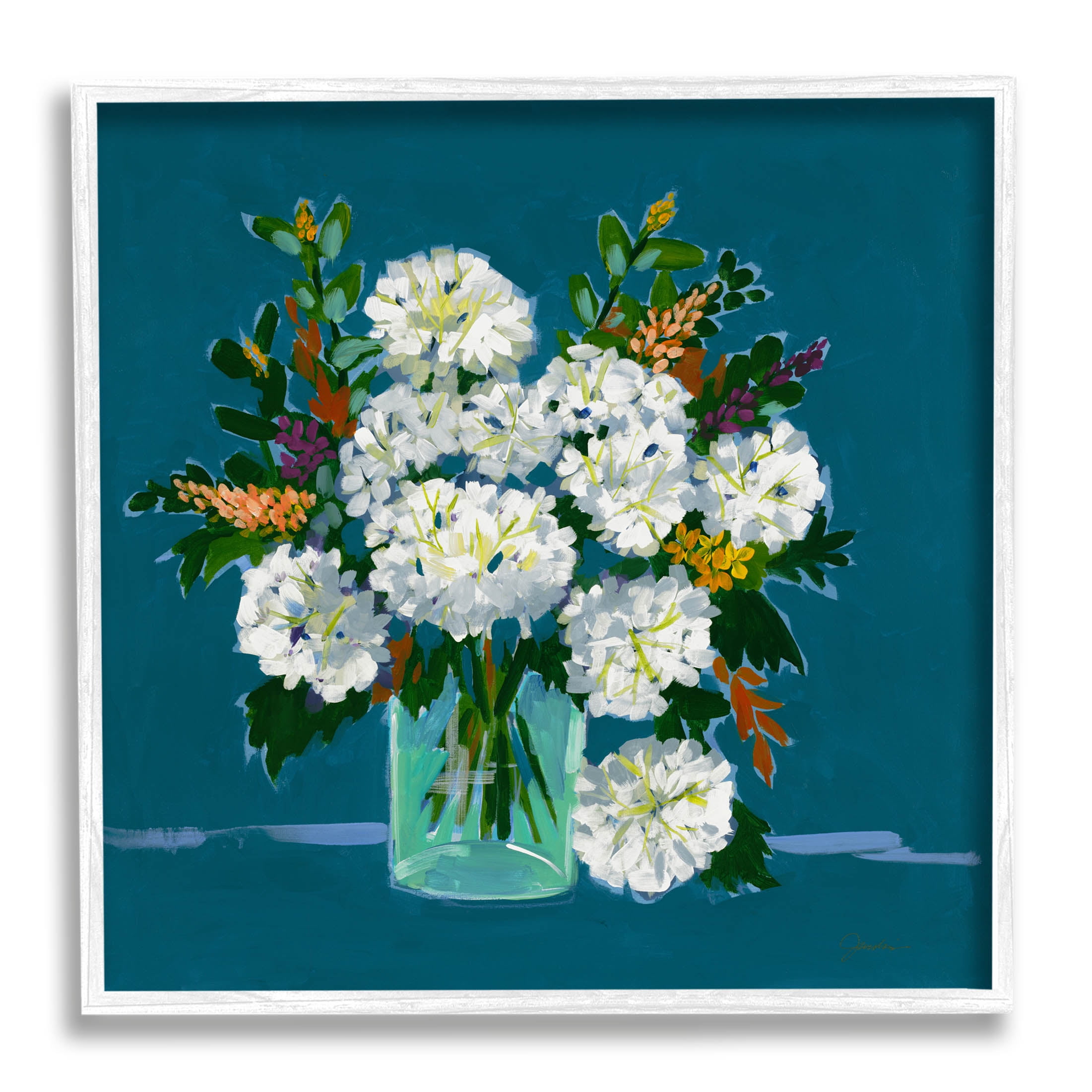 Stupell Industries White Hydrangea Modern Bouquet Painting White Framed Art Print Wall Art, Design by Liz Jardine