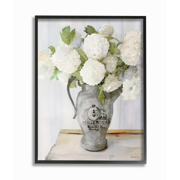 Stupell Industries White Hydrangea in French Country Pitcher Still Life Framed Wall Art Design by Stellar Design Studio, 11" x 14", Black Framed