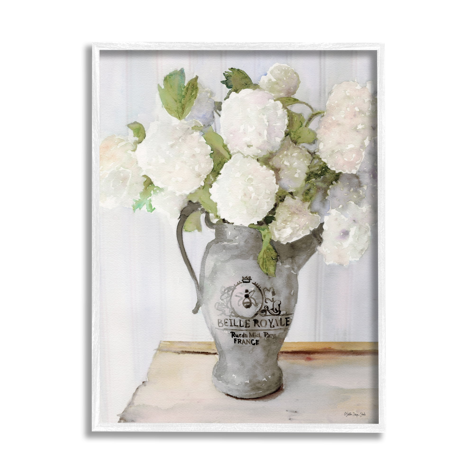 Stupell Industries White Hydrangea in French Country Pitcher Still Life Paintings White Framed Art Print Wall Art, 11x14, by Stellar Design Studio