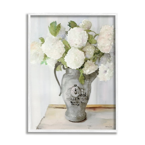 Stupell Industries White Hydrangea in French Country Pitcher Still Life Paintings White Framed Art Print Wall Art, 24x30, by Stellar Design Studio