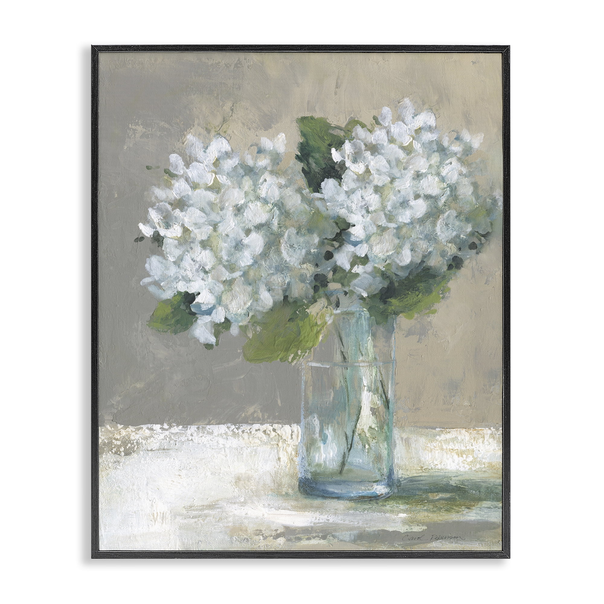 Stupell Industries White Hydrangeas Glass Vase Black Framed Giclee Art, design by Carol Robinson