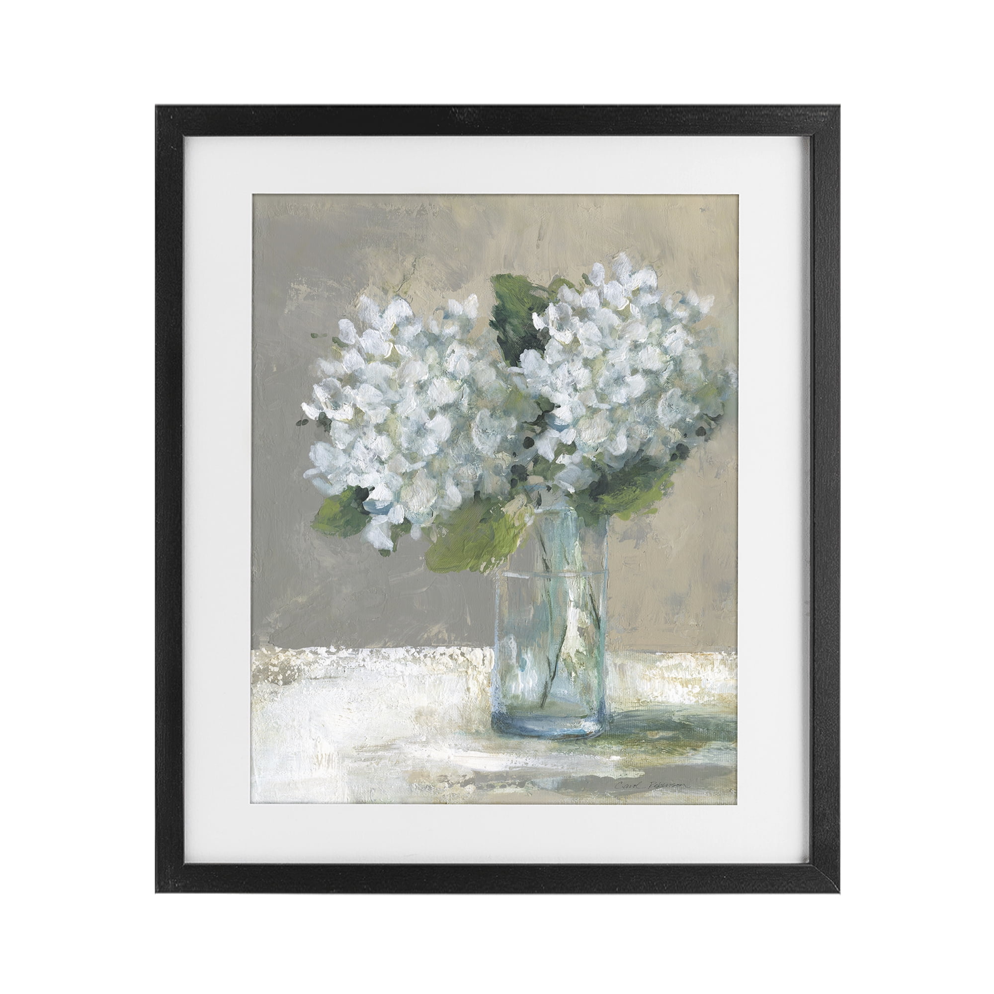 Stupell Industries White Hydrangeas Glass Vase Black Framed Print Under Glass, design by Carol Robinson