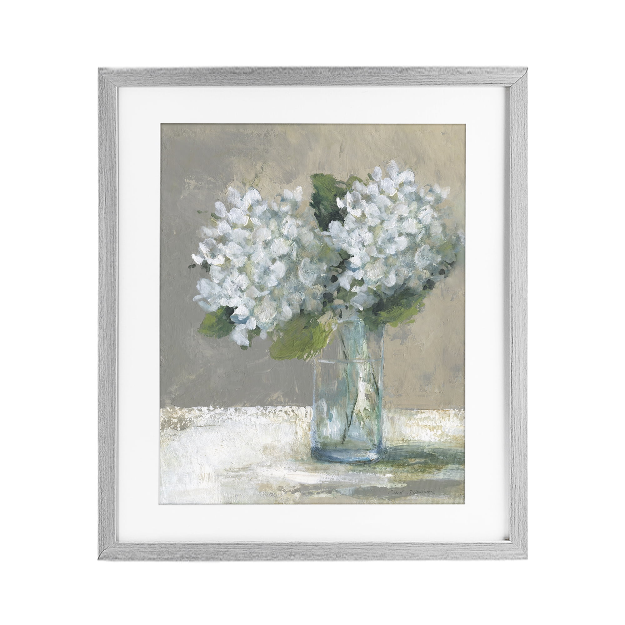 Stupell Industries White Hydrangeas Glass Vase Gray Framed Print Under Glass, design by Carol Robinson