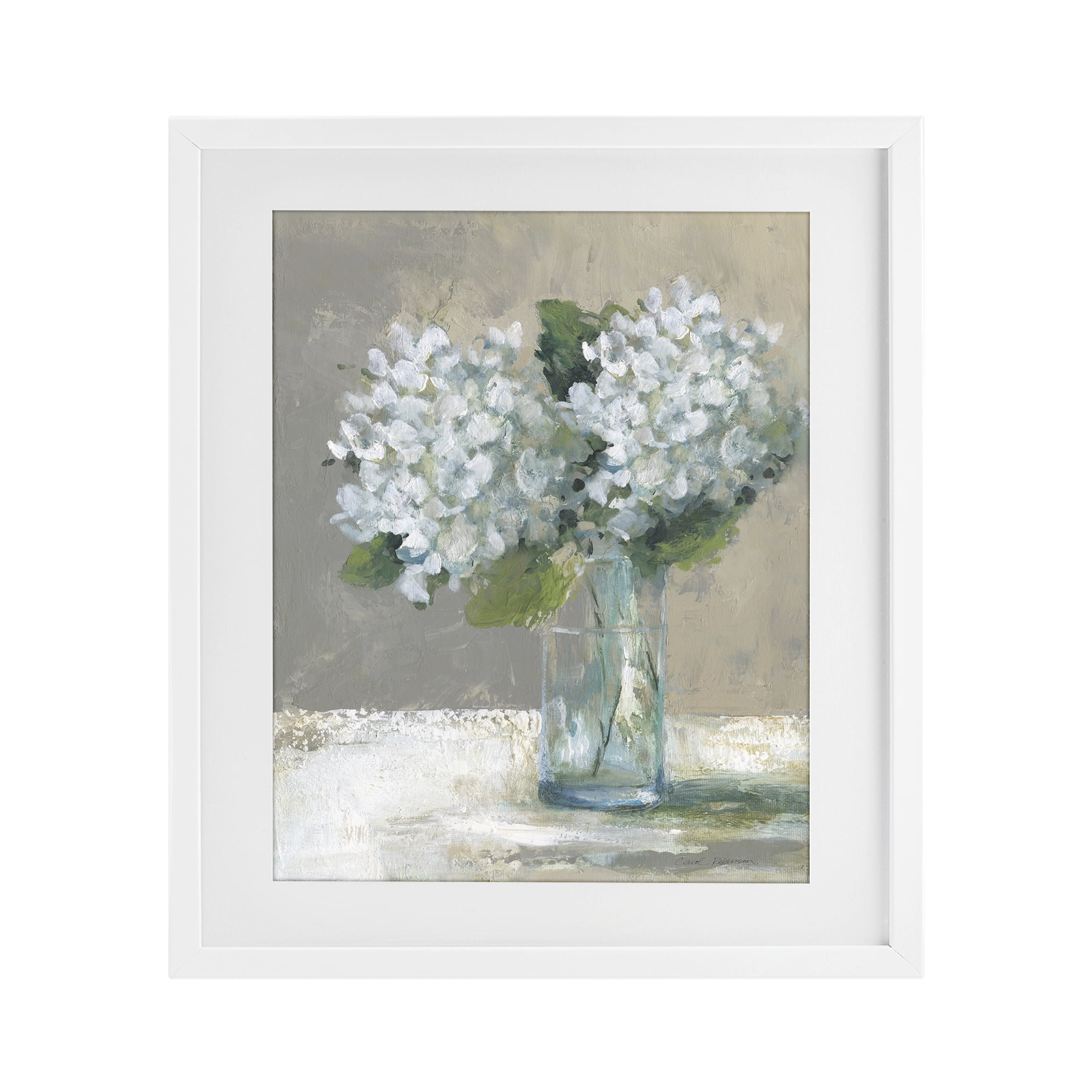 Stupell Industries White Hydrangeas Glass Vase White Framed Print Under Glass, design by Carol Robinson