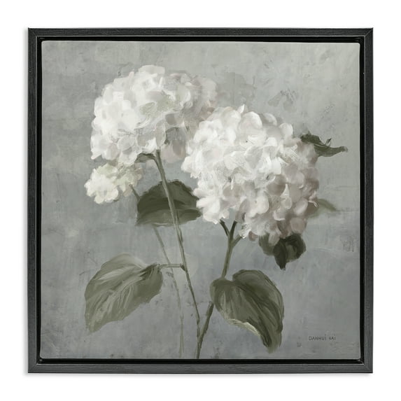 Stupell Industries White Hydrangeas Pair Plants & Flowers Painting Black Floater Framed Canvas Art Print Wall Art, 18 x 18