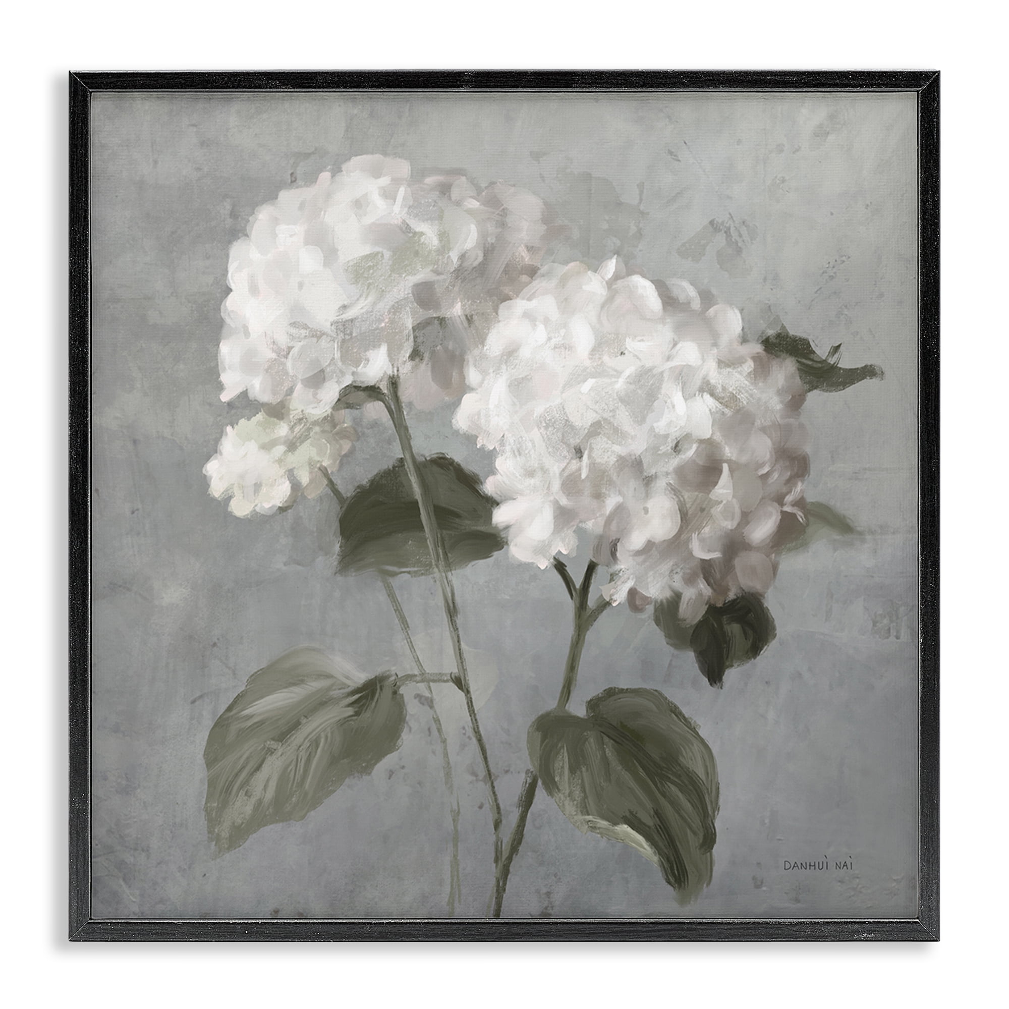Stupell Industries White Hydrangeas Pair Plants & Flowers Painting Black Framed Art Print Wall Art, 17 x 17