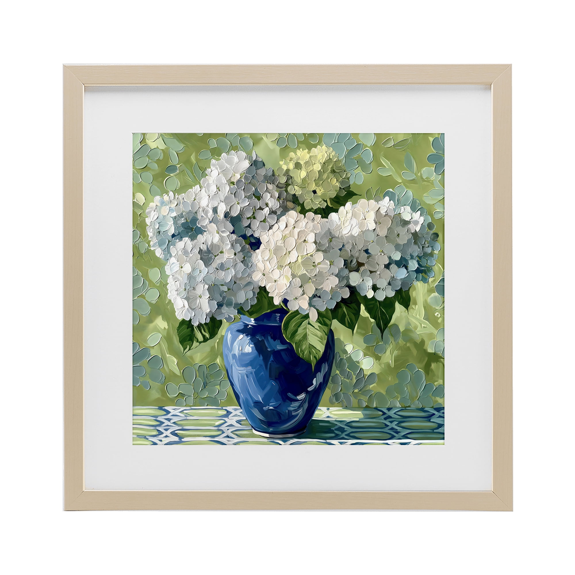 Stupell Industries White Hydrangeas in Blue Vase Birch Framed Print Under Glass, design by Gina Kelly