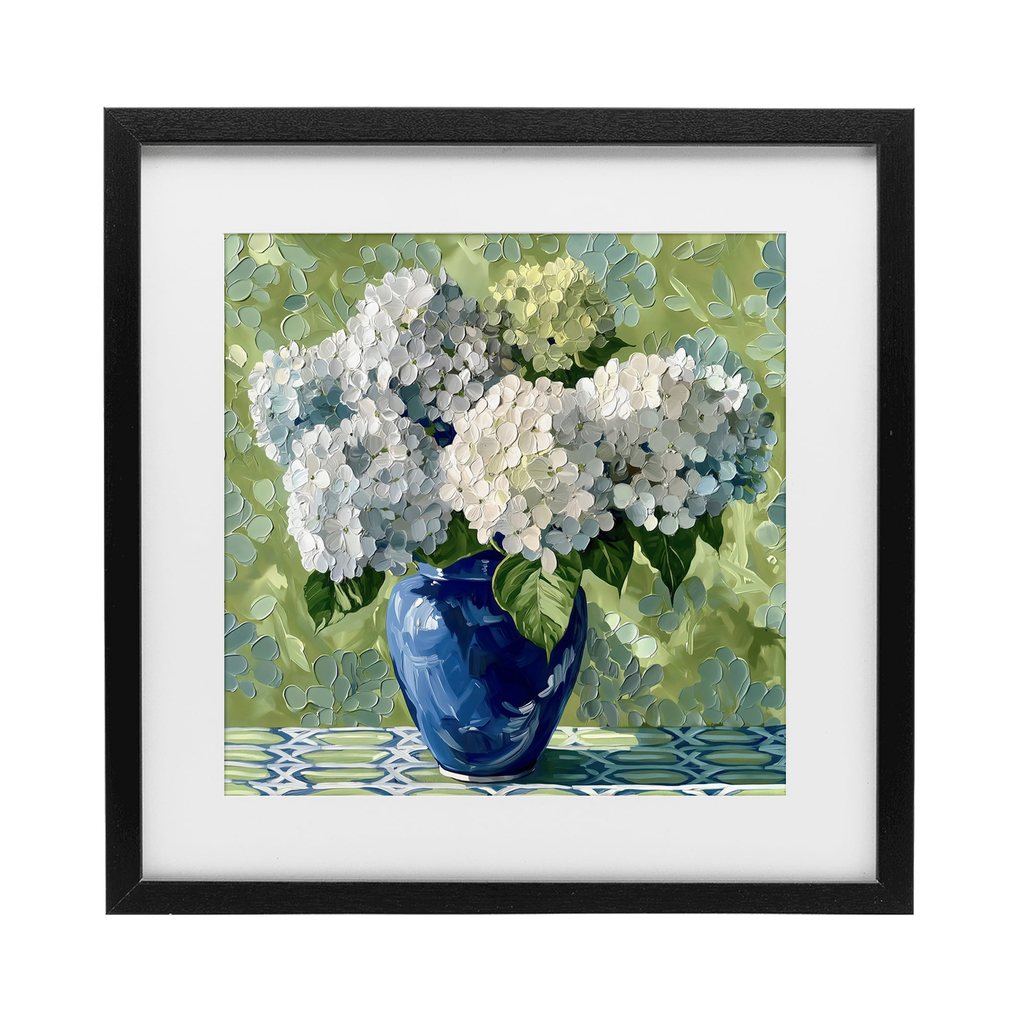 Stupell Industries White Hydrangeas in Blue Vase Black Framed Print Under Glass, design by Gina Kelly