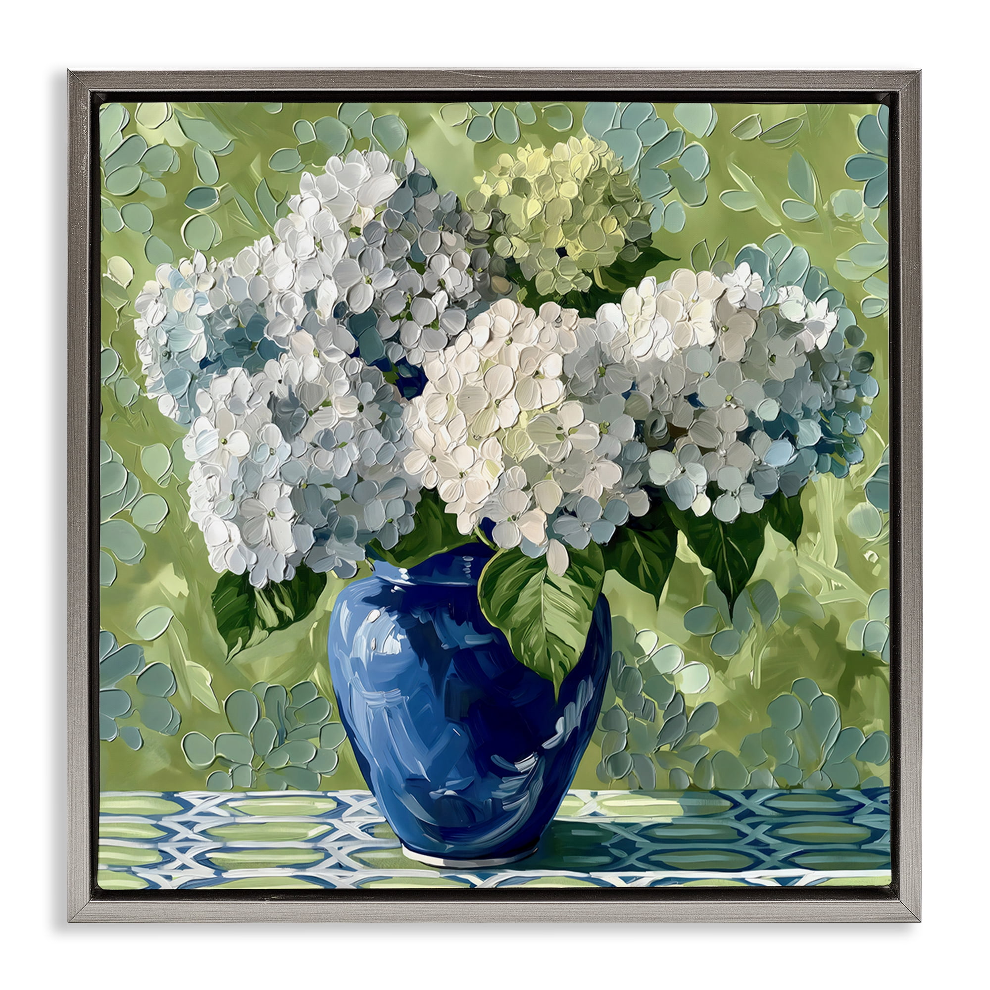 Stupell Industries White Hydrangeas in Blue Vase Gray Framed Floater Canvas Wall Art, design by Gina Kelly