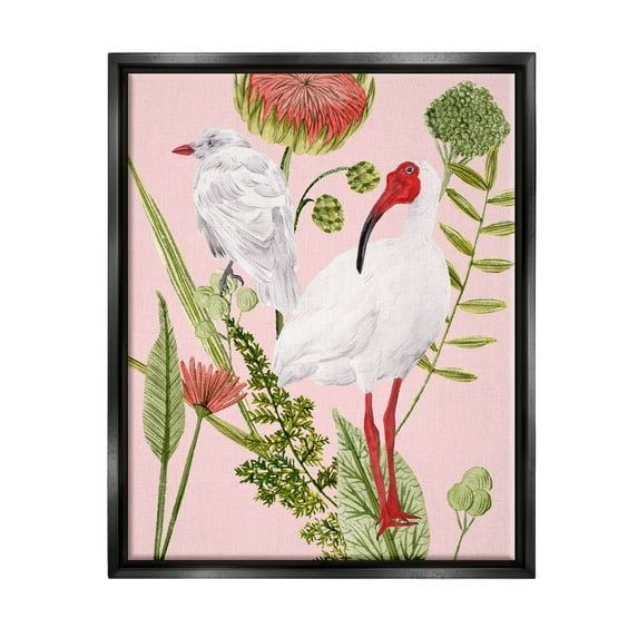 Stupell Industries White Ibis Floral Arrangement Graphic Art Jet Black Floating Framed Canvas Print Wall Art, Design by Melissa Wang