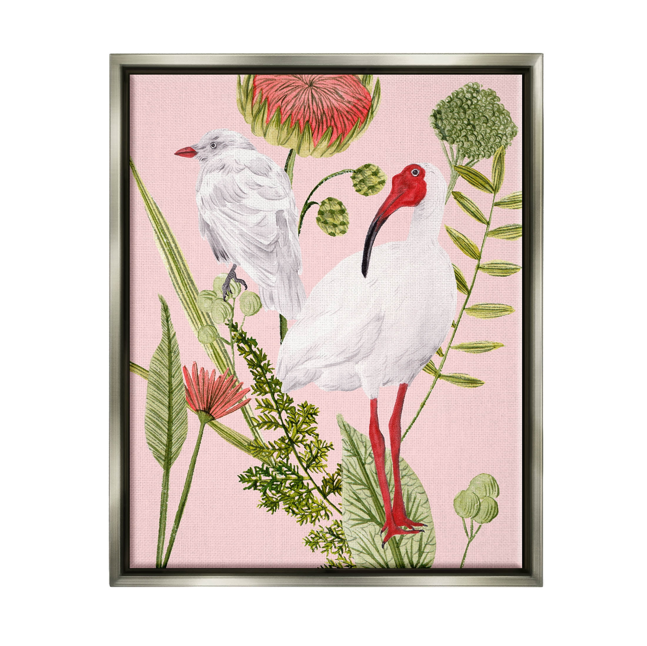Stupell Industries White Ibis Floral Arrangement Graphic Art Luster Gray Floating Framed Canvas Print Wall Art, Design by Melissa Wang