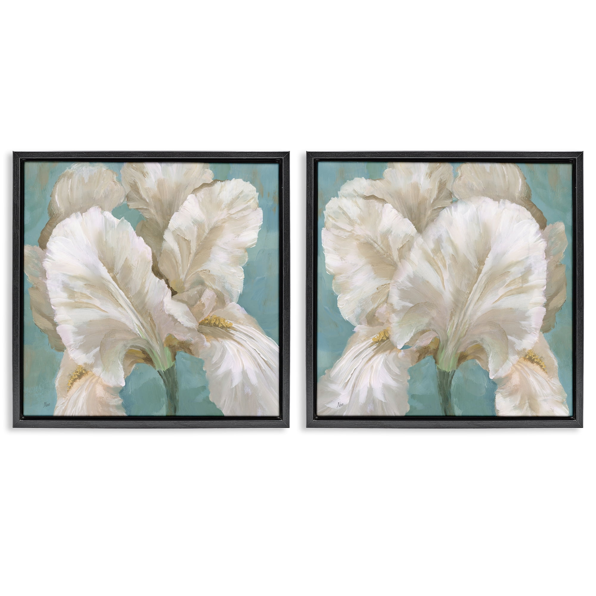 Stupell Industries White Iris Flower Plants & Flowers Painting Black Floater Framed Canvas Art Print Wall Art, 25 x 25, Set of 2