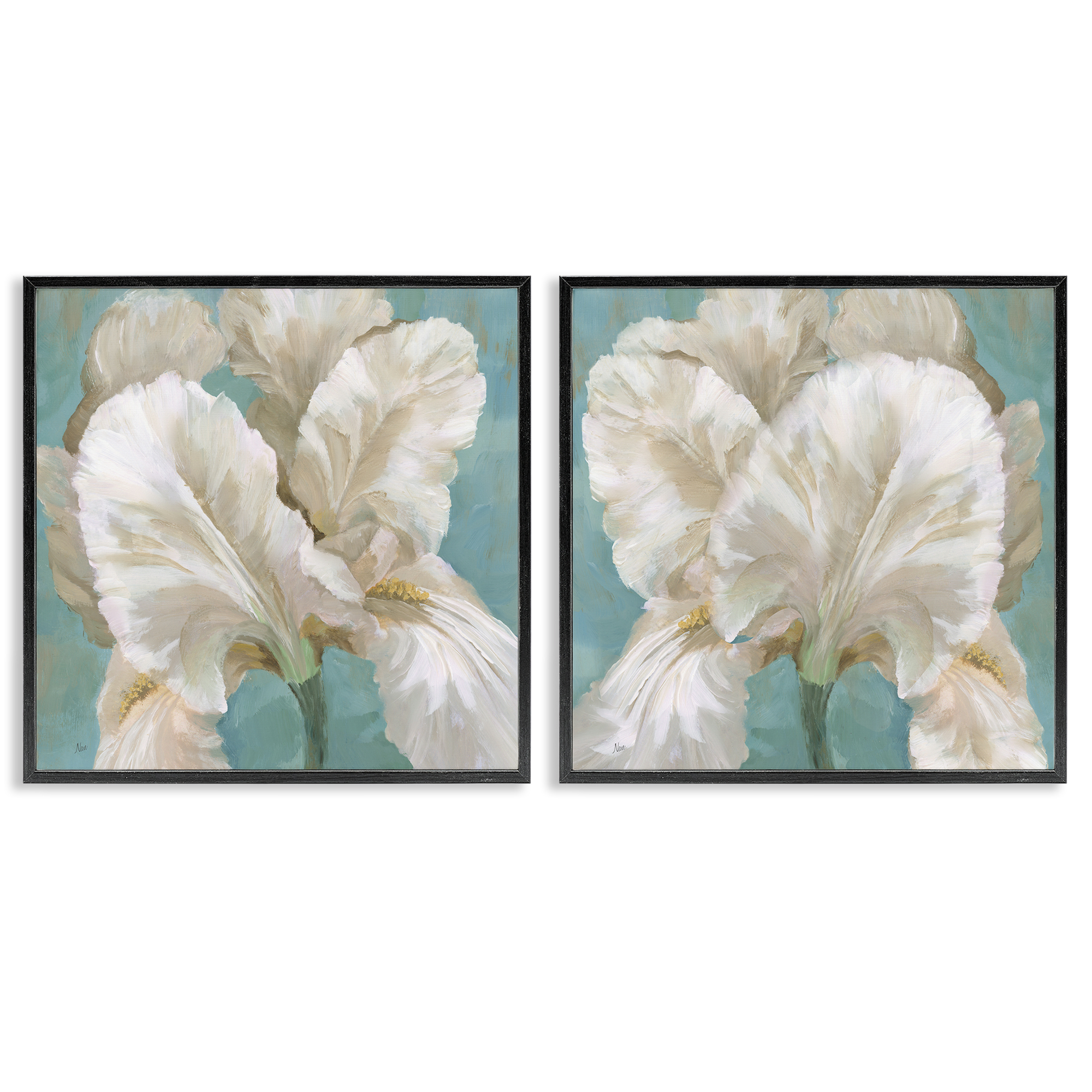 Stupell Industries White Iris Flower Plants & Flowers Painting Black Framed Art Print Wall Art, 17 x 17, Set of 2