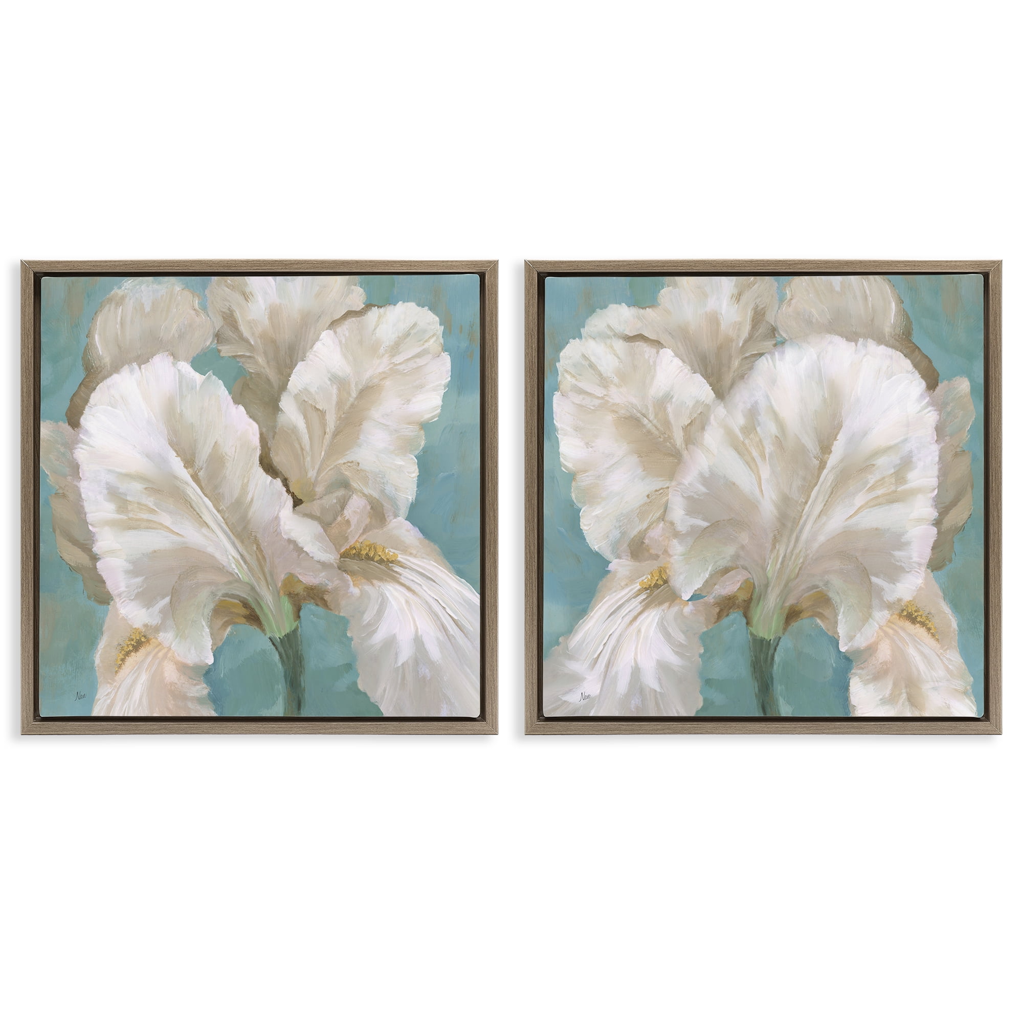 Stupell Industries White Iris Flower Plants & Flowers Painting Brown Floater Framed Canvas Art Print Wall Art, 25 x 25, Set of 2