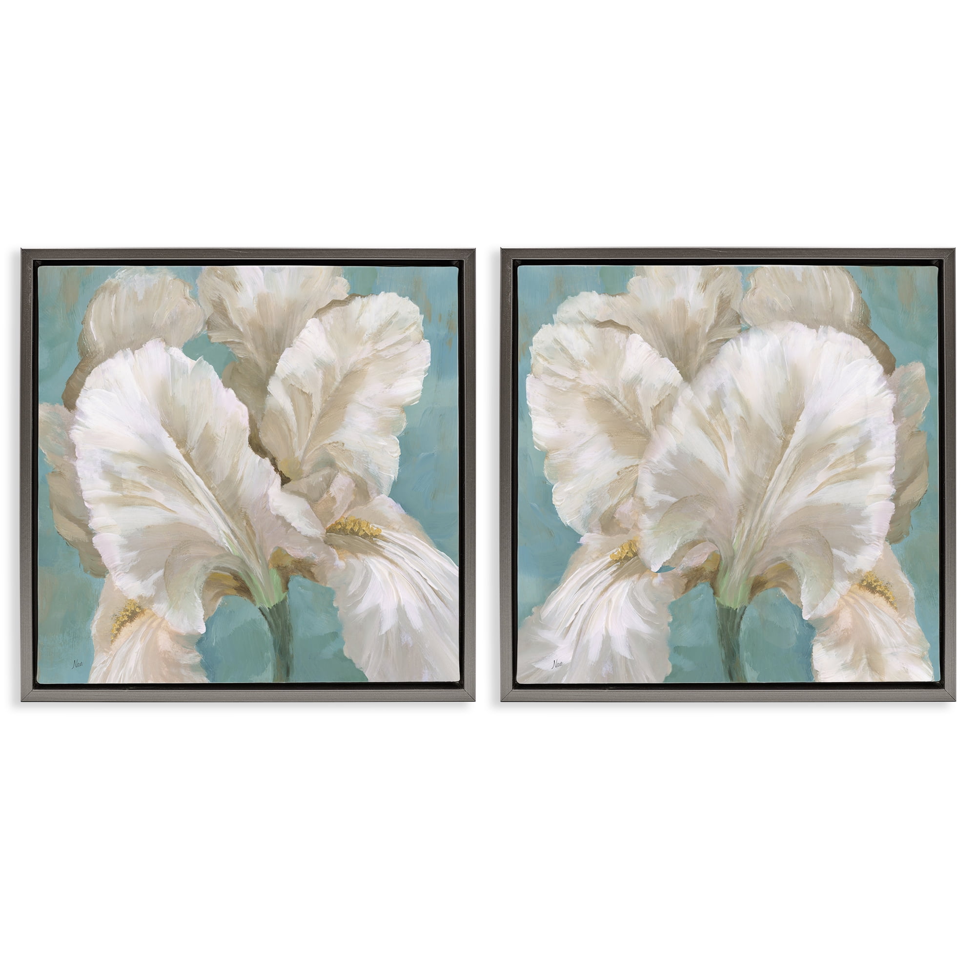 Stupell Industries White Iris Flower Plants & Flowers Painting Gray Floater Framed Canvas Art Print Wall Art, 25 x 25, Set of 2