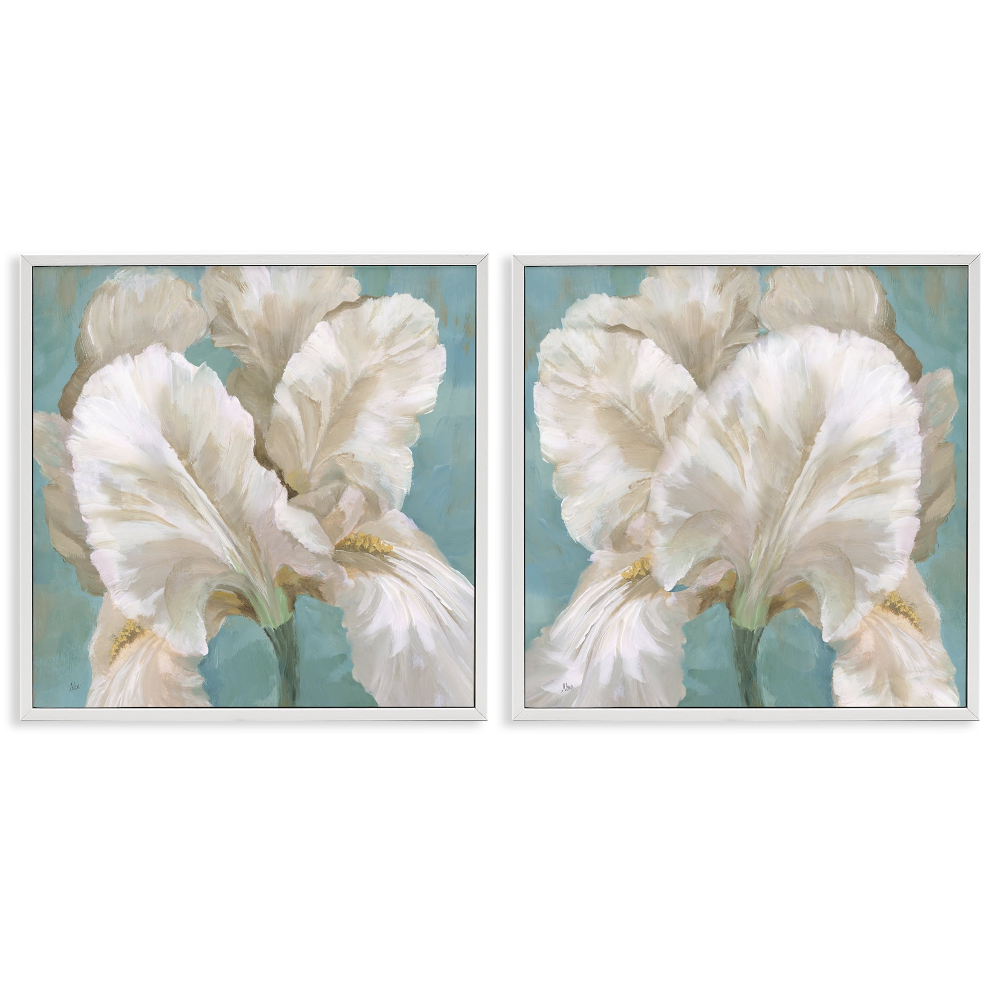 Stupell Industries White Iris Flower Plants & Flowers Painting White Framed Art Print Wall Art, 12 x 12, Set of 2