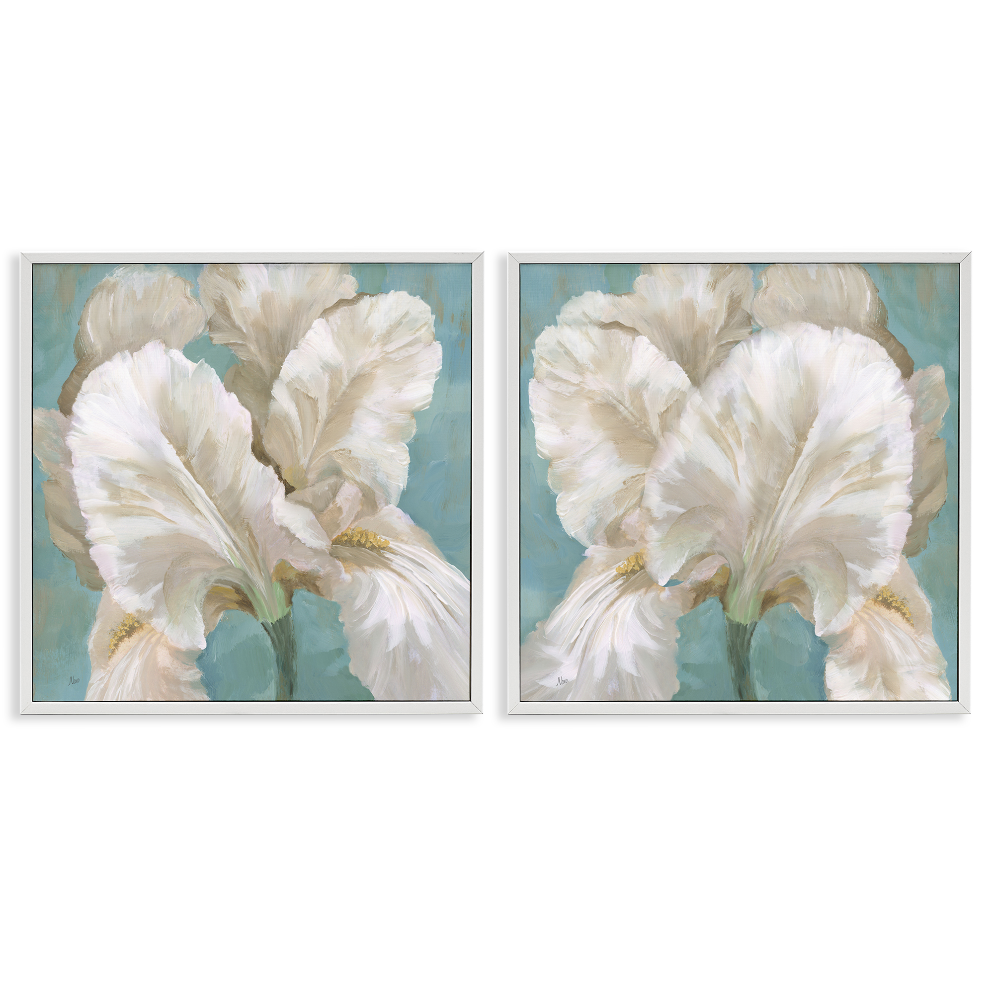 Stupell Industries White Iris Flower Plants & Flowers Painting White Framed Art Print Wall Art, 17 x 17, Set of 2
