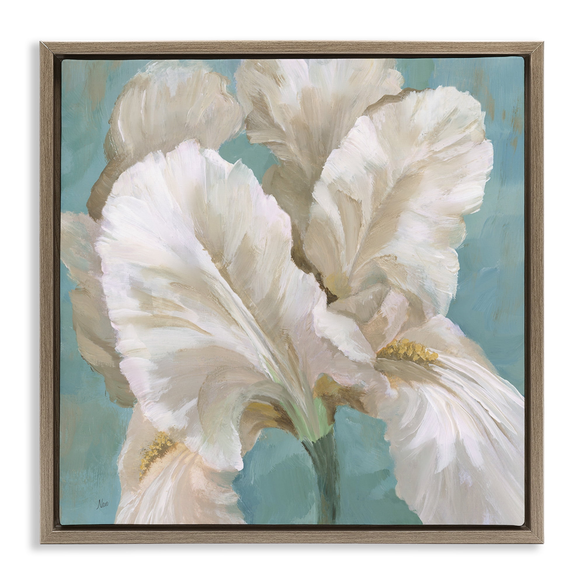 Stupell Industries White Iris Petals Botanical & Floral Painting Brown Floater Framed Art Print Wall Art, 25 x 25