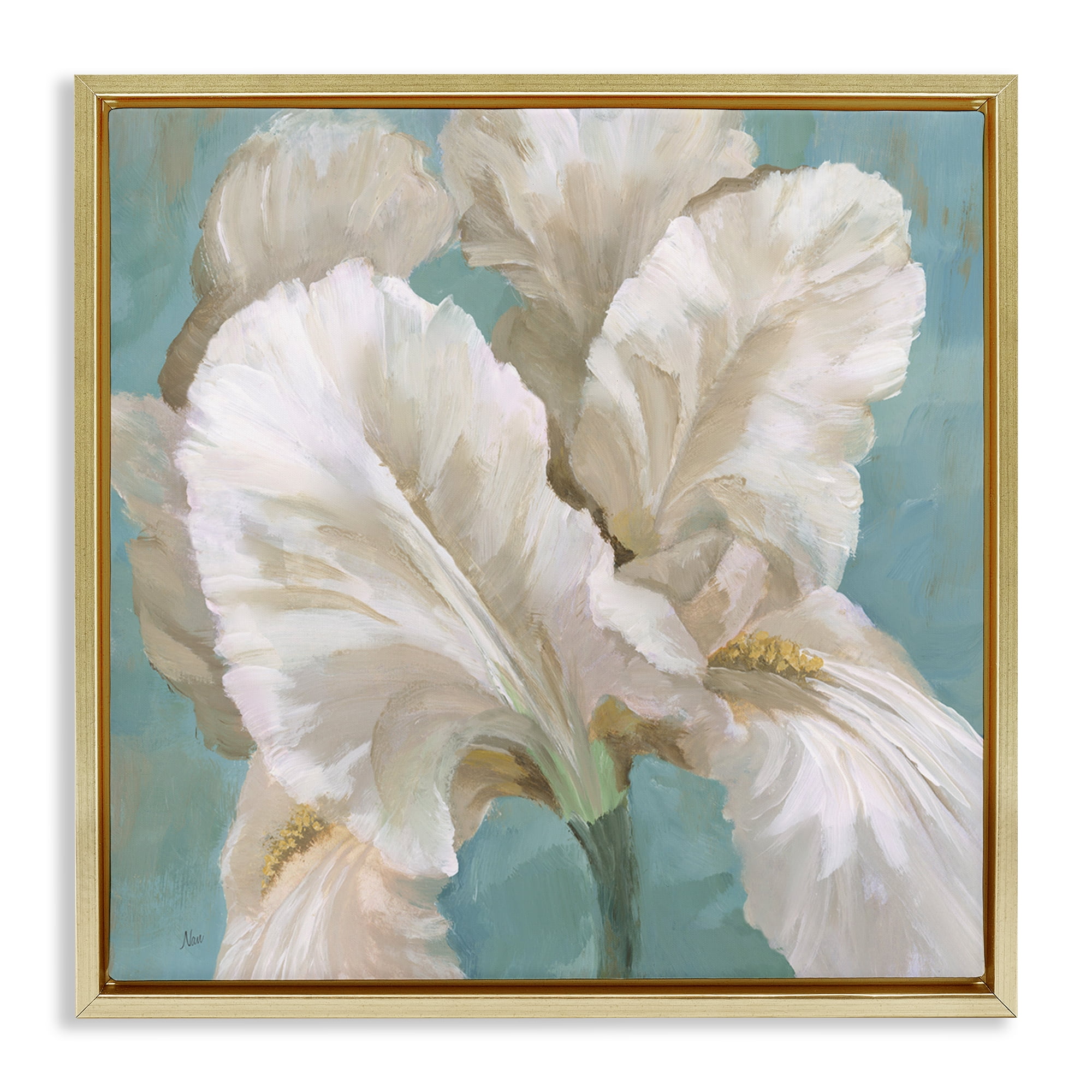 Stupell Industries White Iris Petals Botanical & Floral Painting Gold Floater Framed Art Print Wall Art, 25 x 25