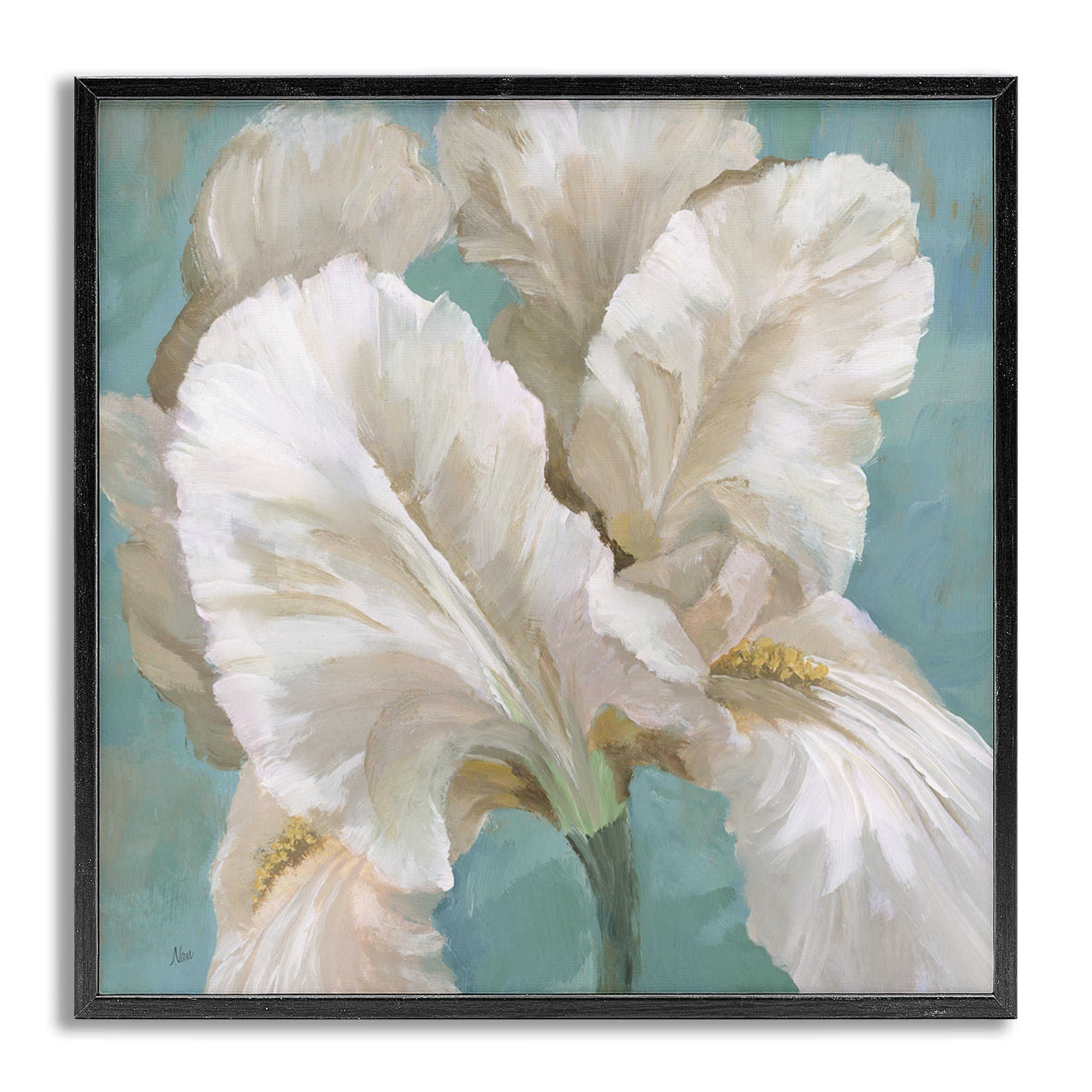 Stupell Industries White Iris Petals Botanical & Floral Painting Gray Framed Art Print Wall Art, 17 x 17