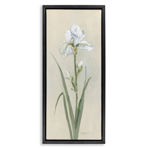 Stupell Industries Transitional White Iris on Beige Black Floating Frame Canvas Art, 11 x 25, by Sally Swatland