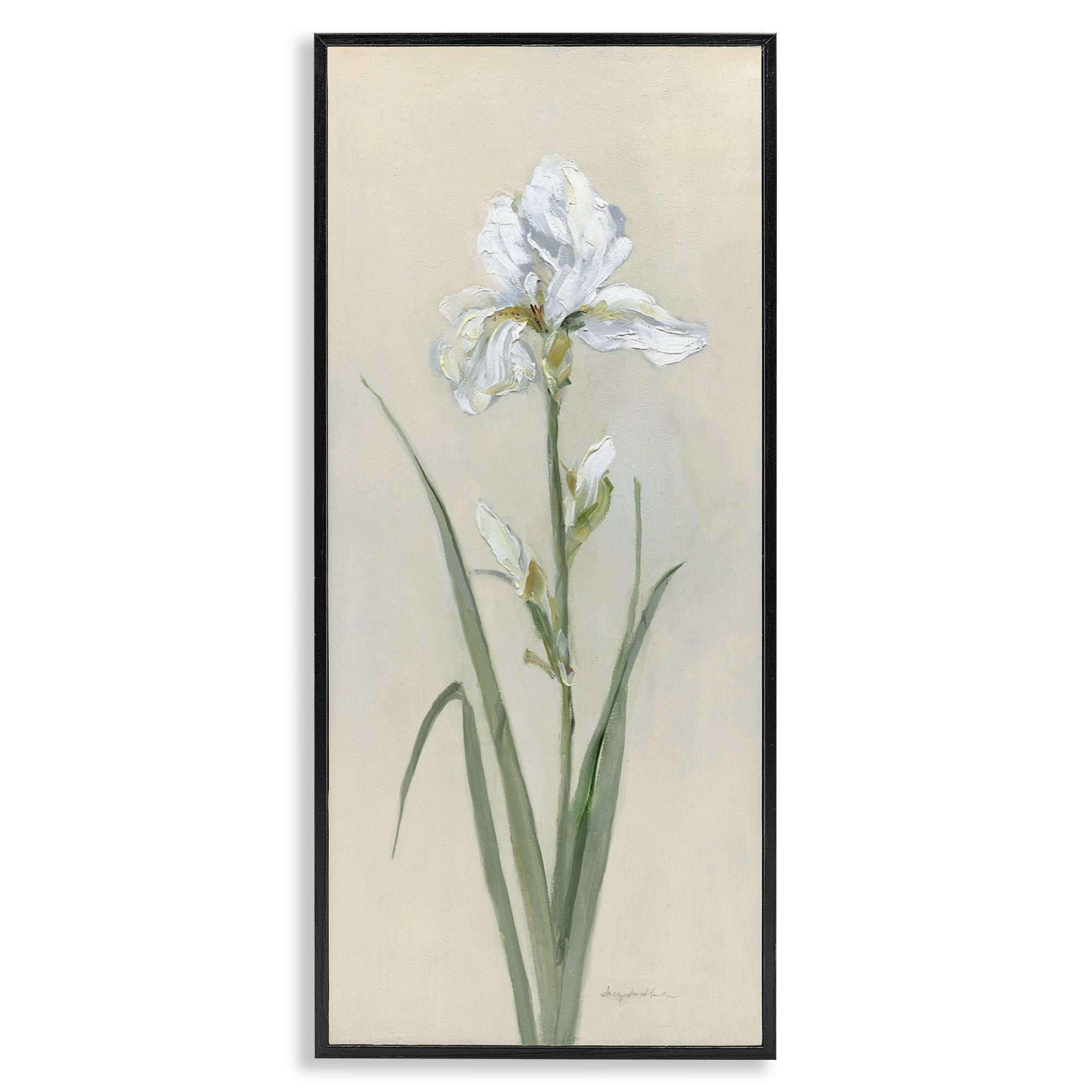 Stupell Industries White Iris on Beige Plants & Flowers Painting Black Framed Art Print Wall Art, 10 x 24