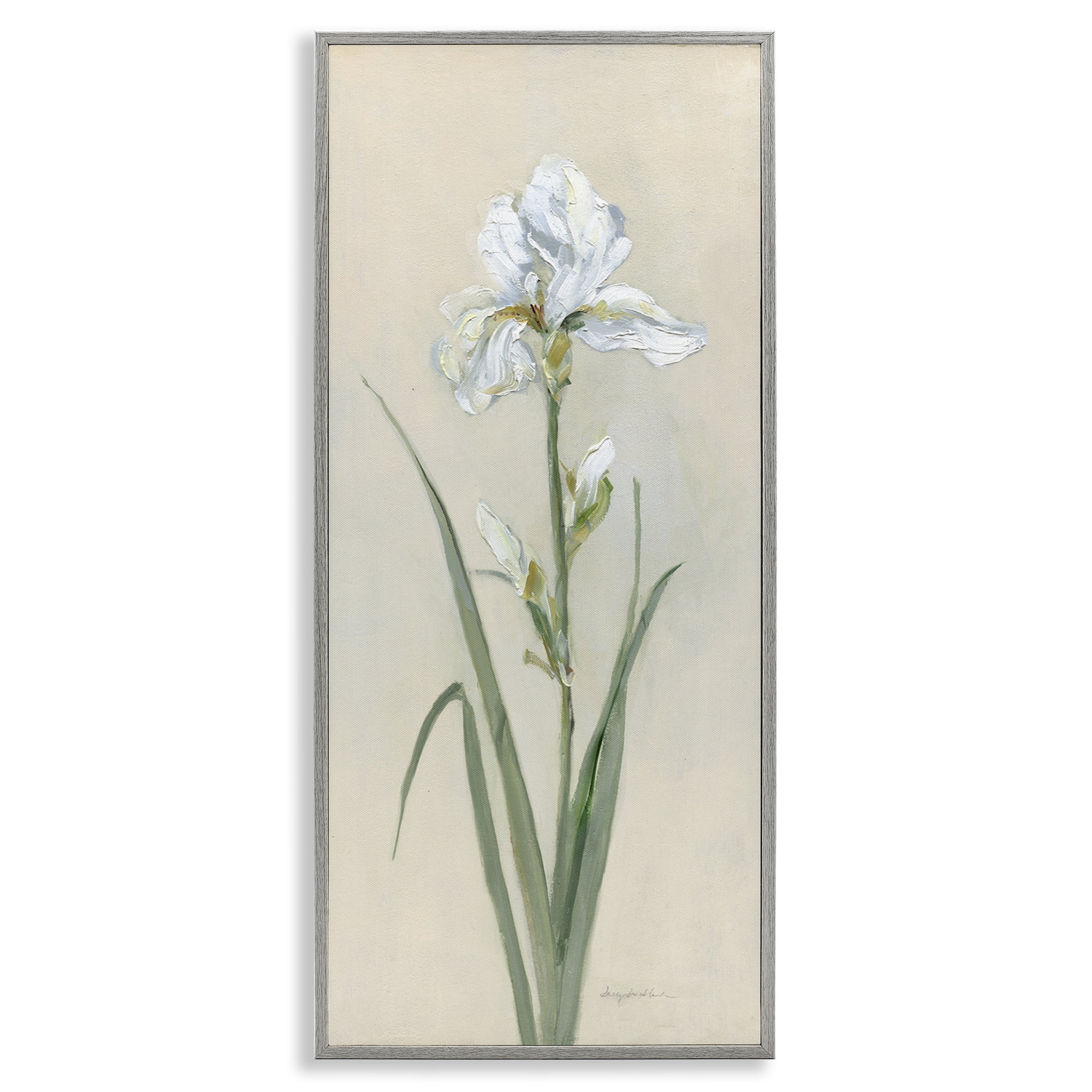 Stupell Industries White Iris on Beige Plants & Flowers Painting Gray Framed Art Print Wall Art, 10 x 24