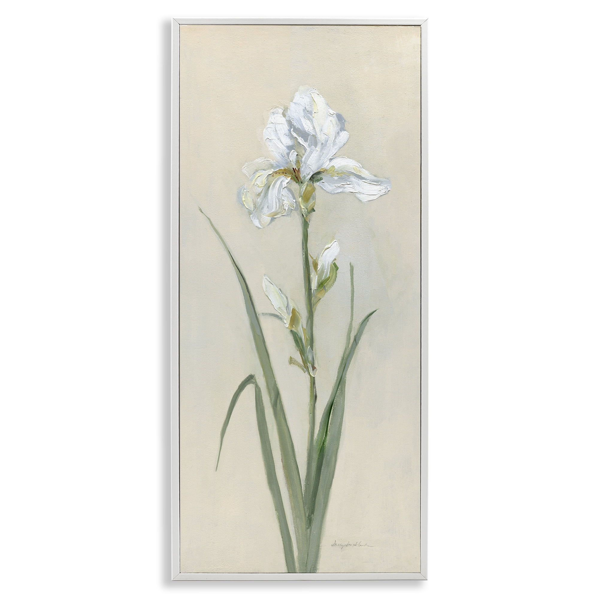 Stupell Industries White Iris on Beige Plants & Flowers Painting White Framed Art Print Wall Art, 10 x 24