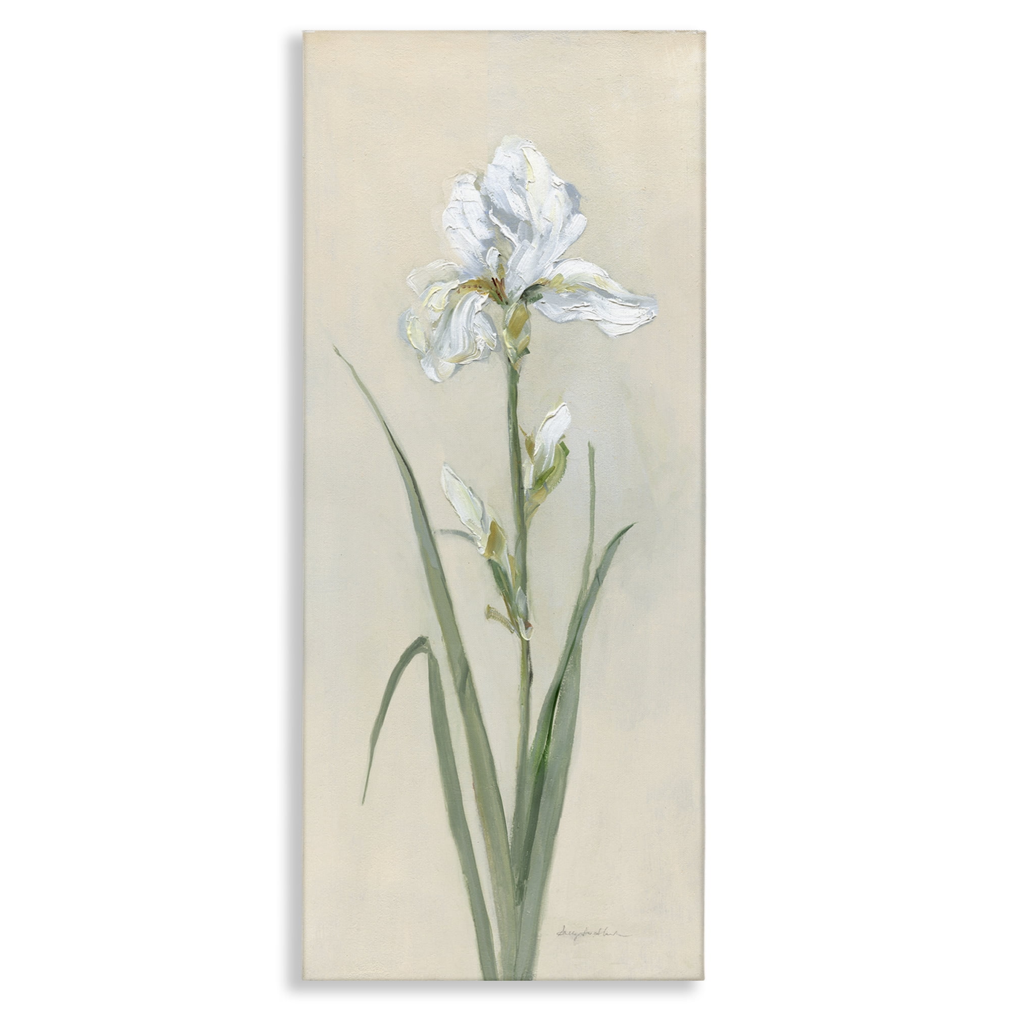 Stupell Industries White Iris on Beige Plants & Flowers Painting Wrapped Canvas Art Print Wall Art, 10 x 24