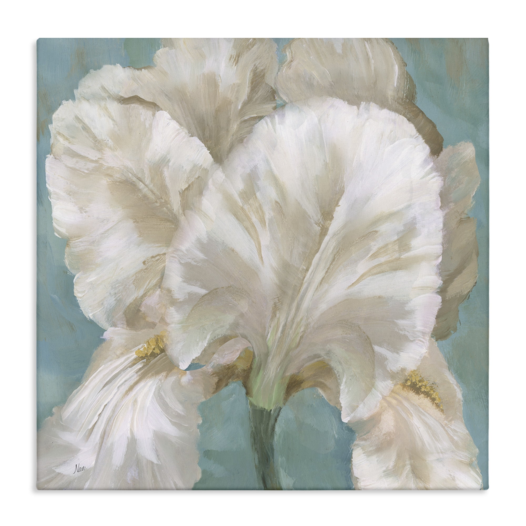Stupell Industries White Iris on Blue Botanical & Floral Painting Gallery Wrapped Canvas Art Print Wall Art, 36 x 36