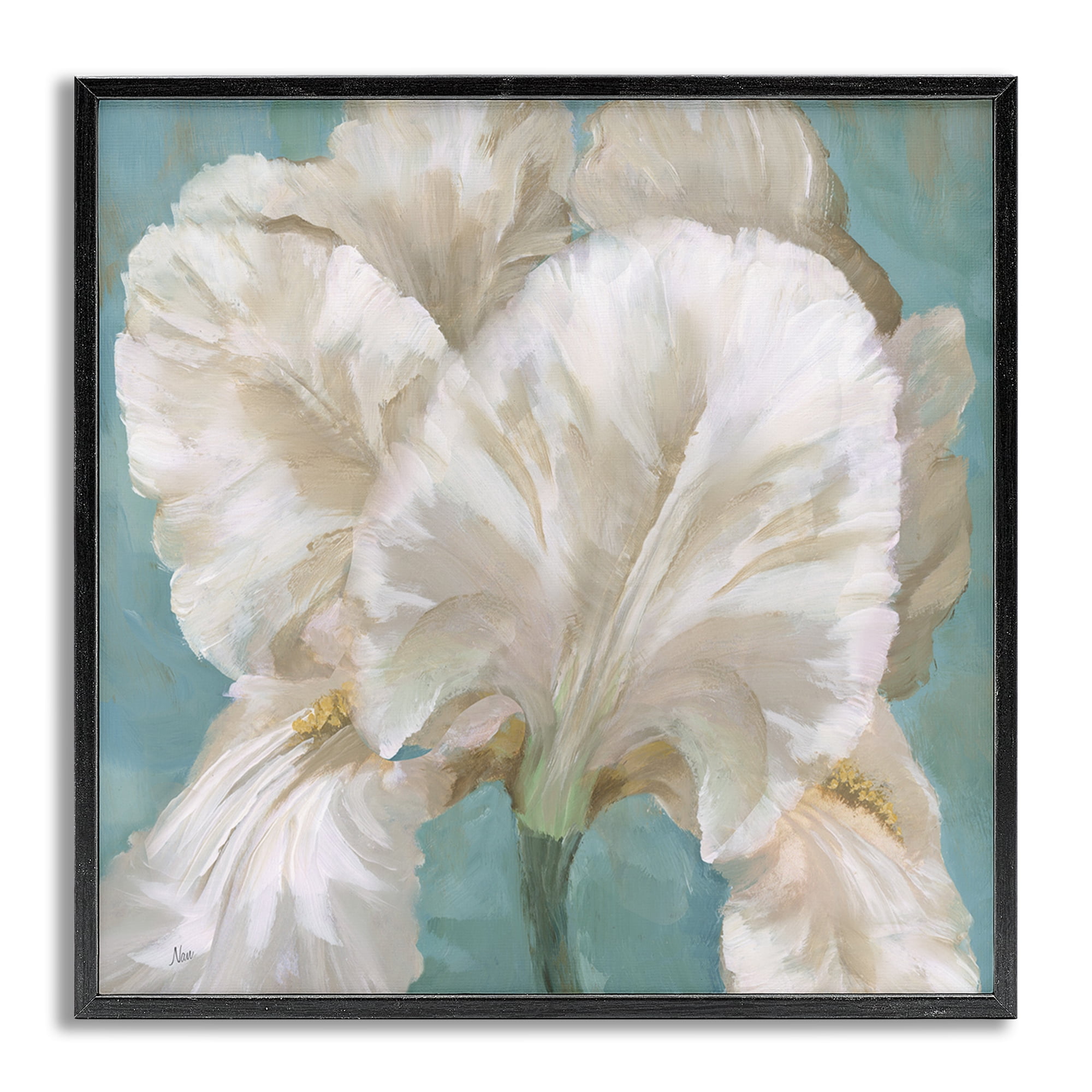 Stupell Industries White Iris on Blue Botanical & Floral Painting Gray Framed Art Print Wall Art, 12 x 12