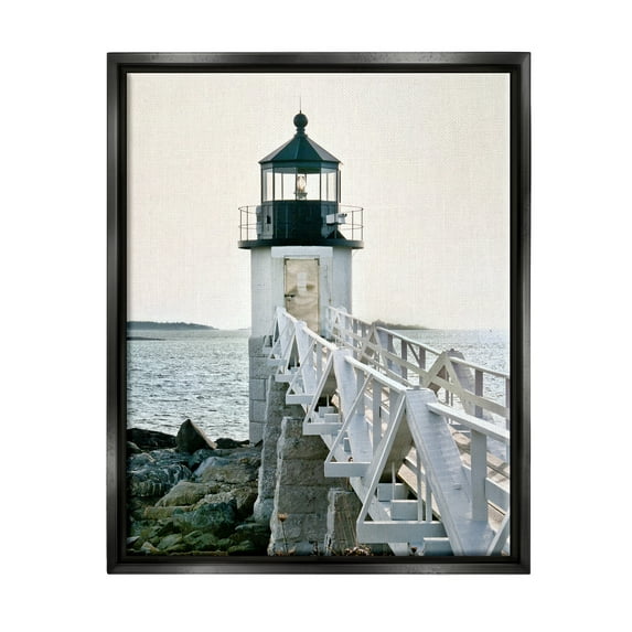 Stupell Industries White Lighthouse Photography Travel & Places Photography Black Floater Framed Canvas Art Print Wall Art, 17 x 21