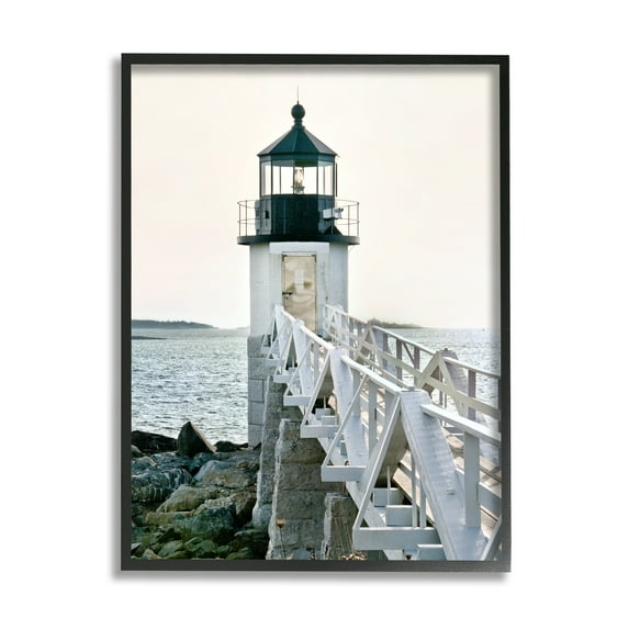 Stupell Industries White Lighthouse Photography Travel & Places Photography Black Framed Art Print Wall Art, 24 x 30