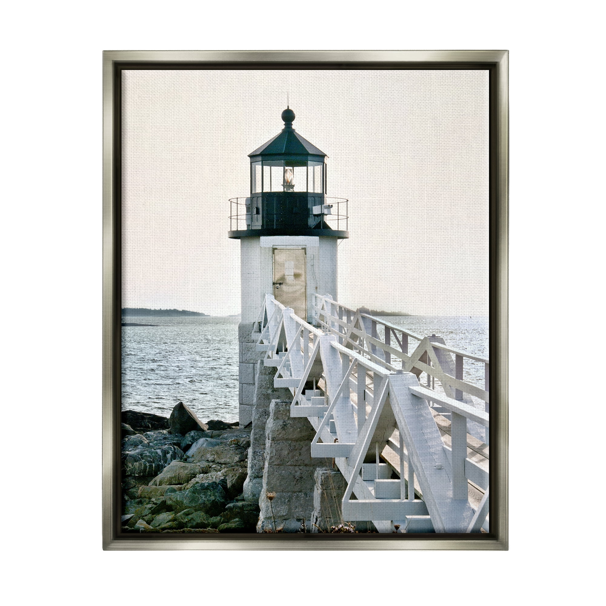 Stupell Industries White Lighthouse Photography Travel & Places Photography Gray Floater Framed Canvas Art Print Wall Art, 25 x 31