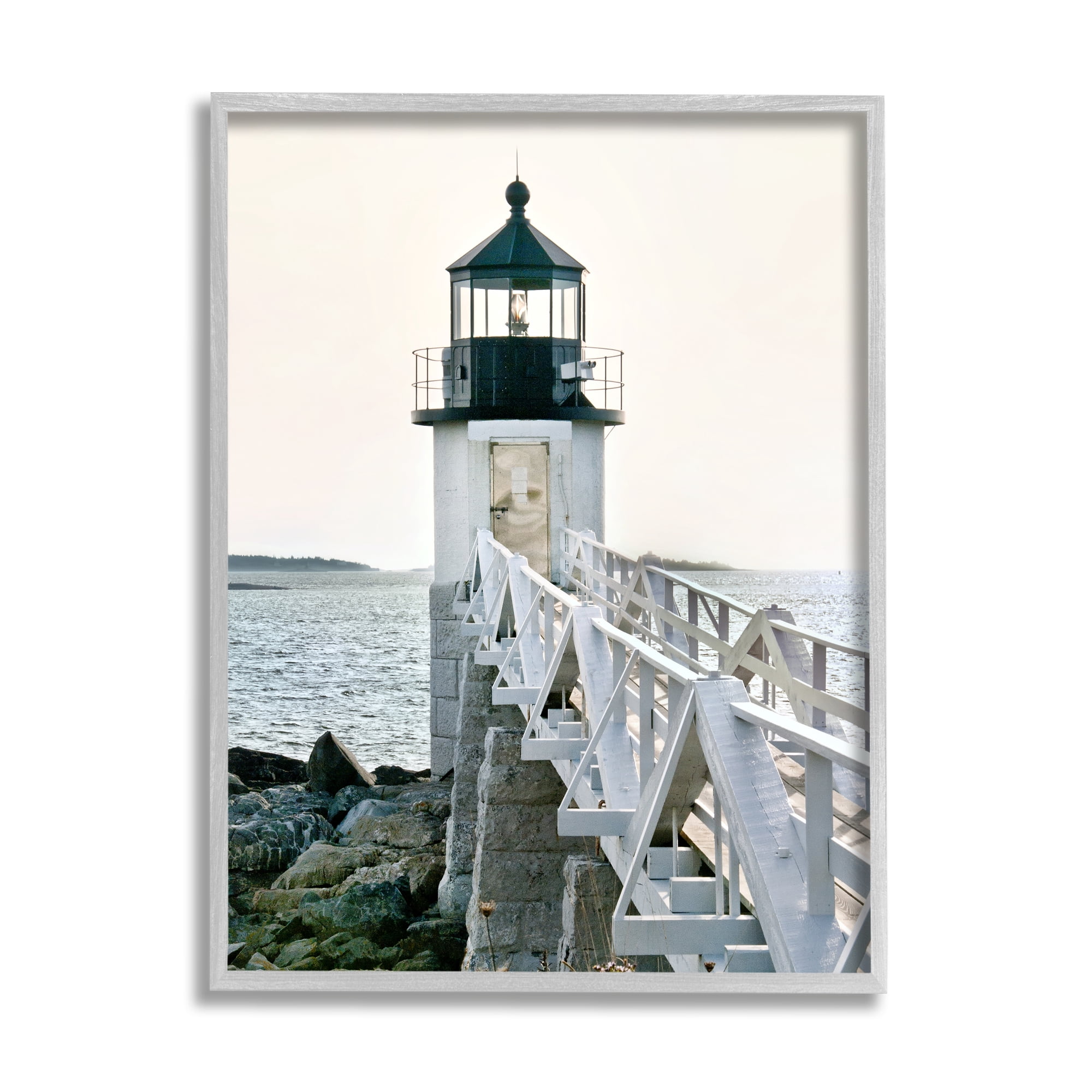 Stupell Industries White Lighthouse Photography Travel & Places Photography Gray Framed Art Print Wall Art, 11 x 14