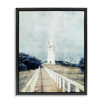 Stupell Industries White Lighthouse & Rustic Boardwalk Nature Painting Black Floater Framed Canvas Art Print Wall Art, 17 x 21