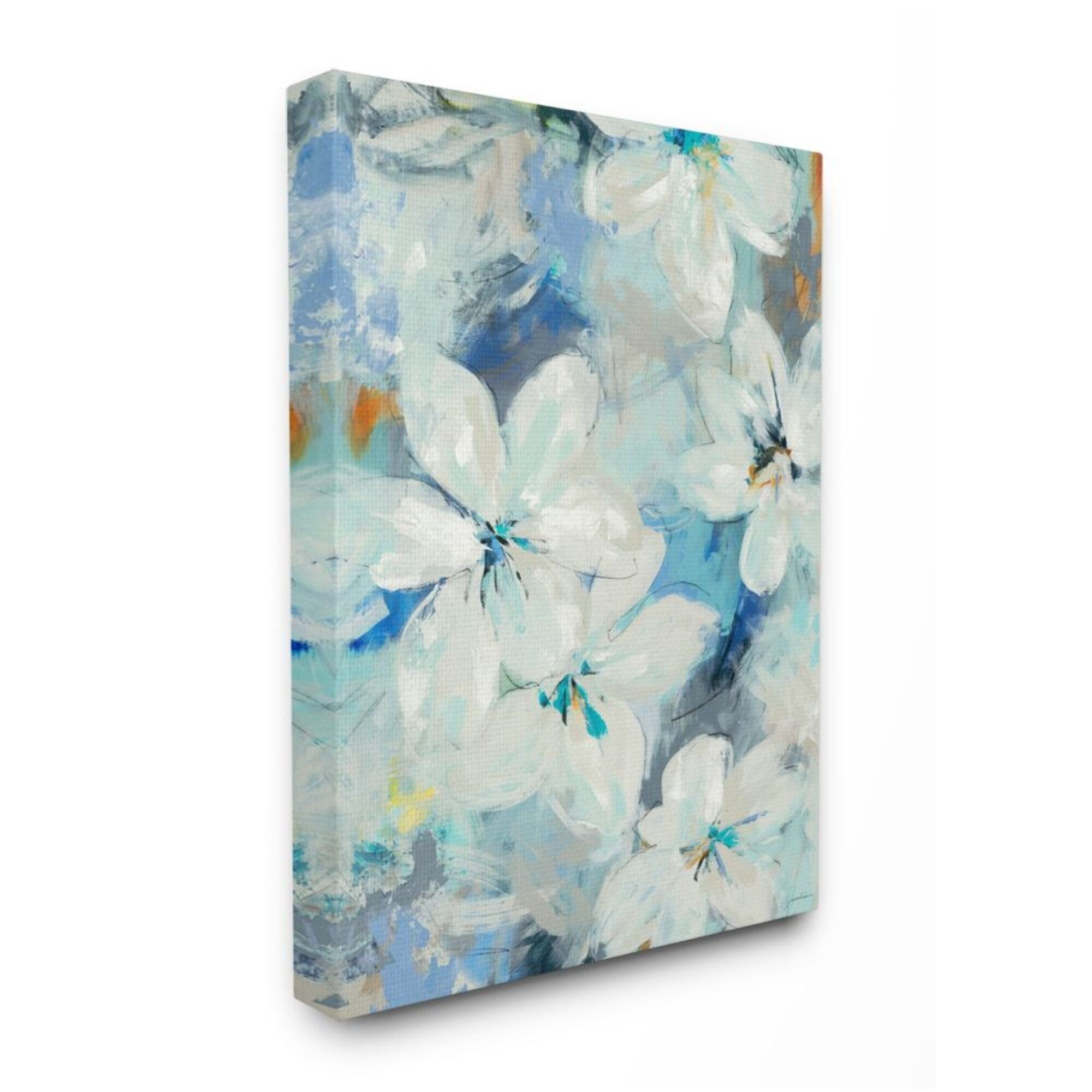 Stupell Industries White Lily Flowers Abstract Blue Detailing Design by Third and Wall, 24" x 30"