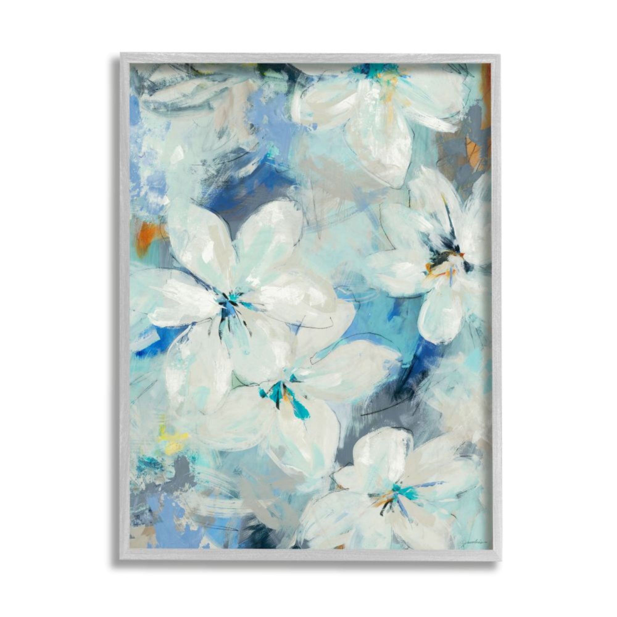 Stupell Industries White Lily Flowers Abstract Blue Detailing Design by Third and Wall