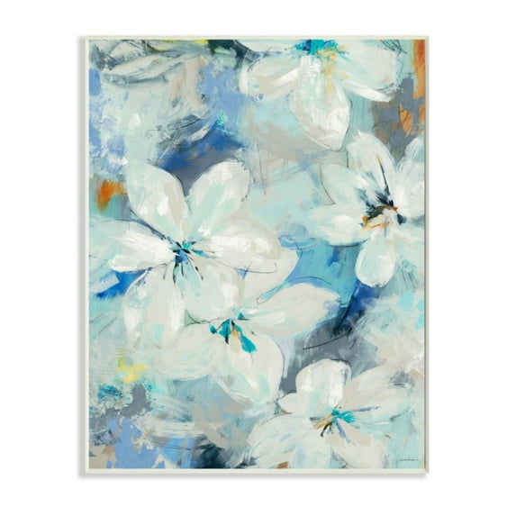 Stupell Industries White Lily Flowers Abstract Blue Detailing Design by Third and Wall