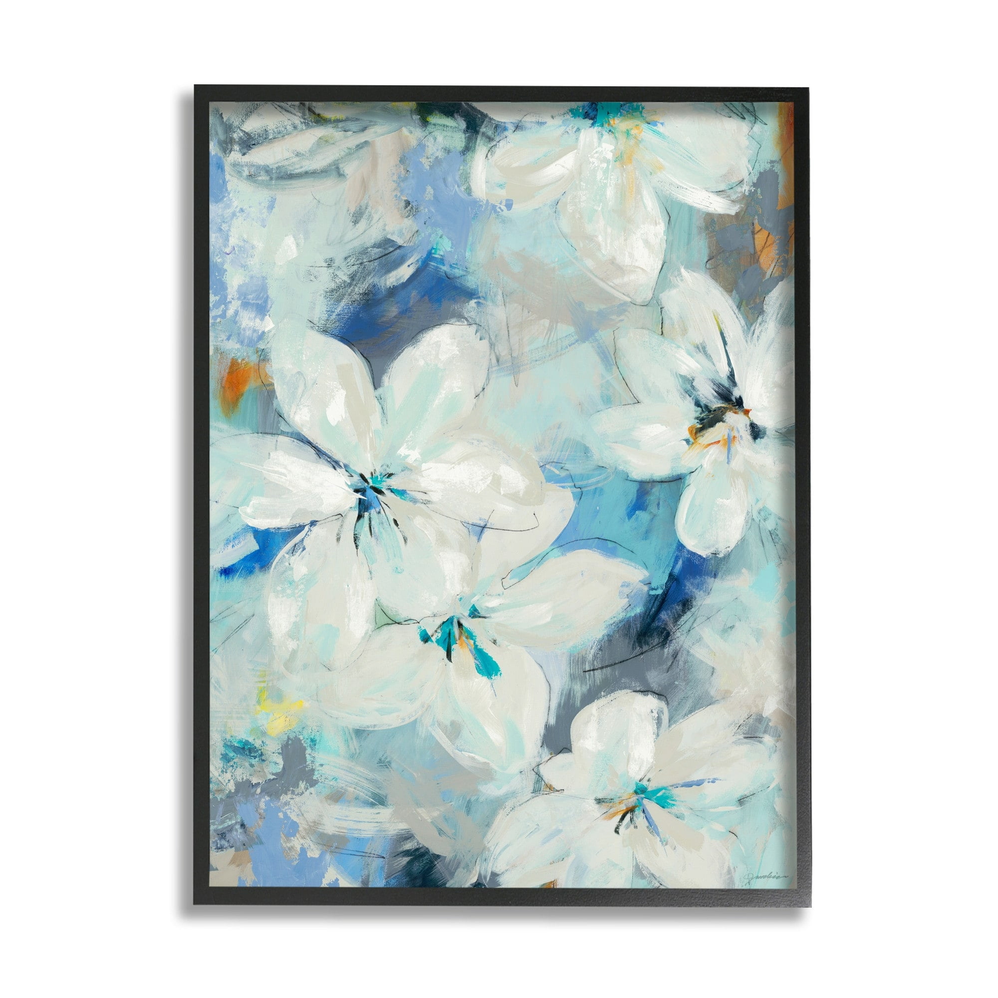 Stupell Industries White Lily Flowers Abstract Blue Detailing Design by Third and Wall