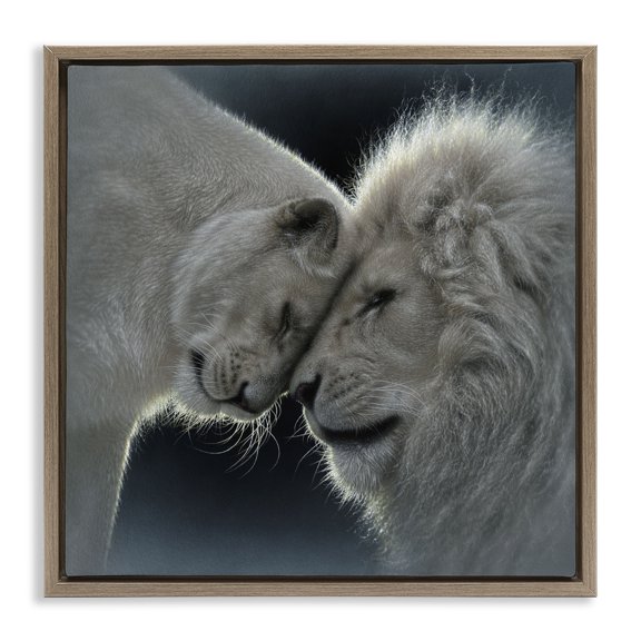 Stupell Industries White Lion Love Brown Framed Floater Canvas Wall Art design by Collin Bogle, 25 x 25