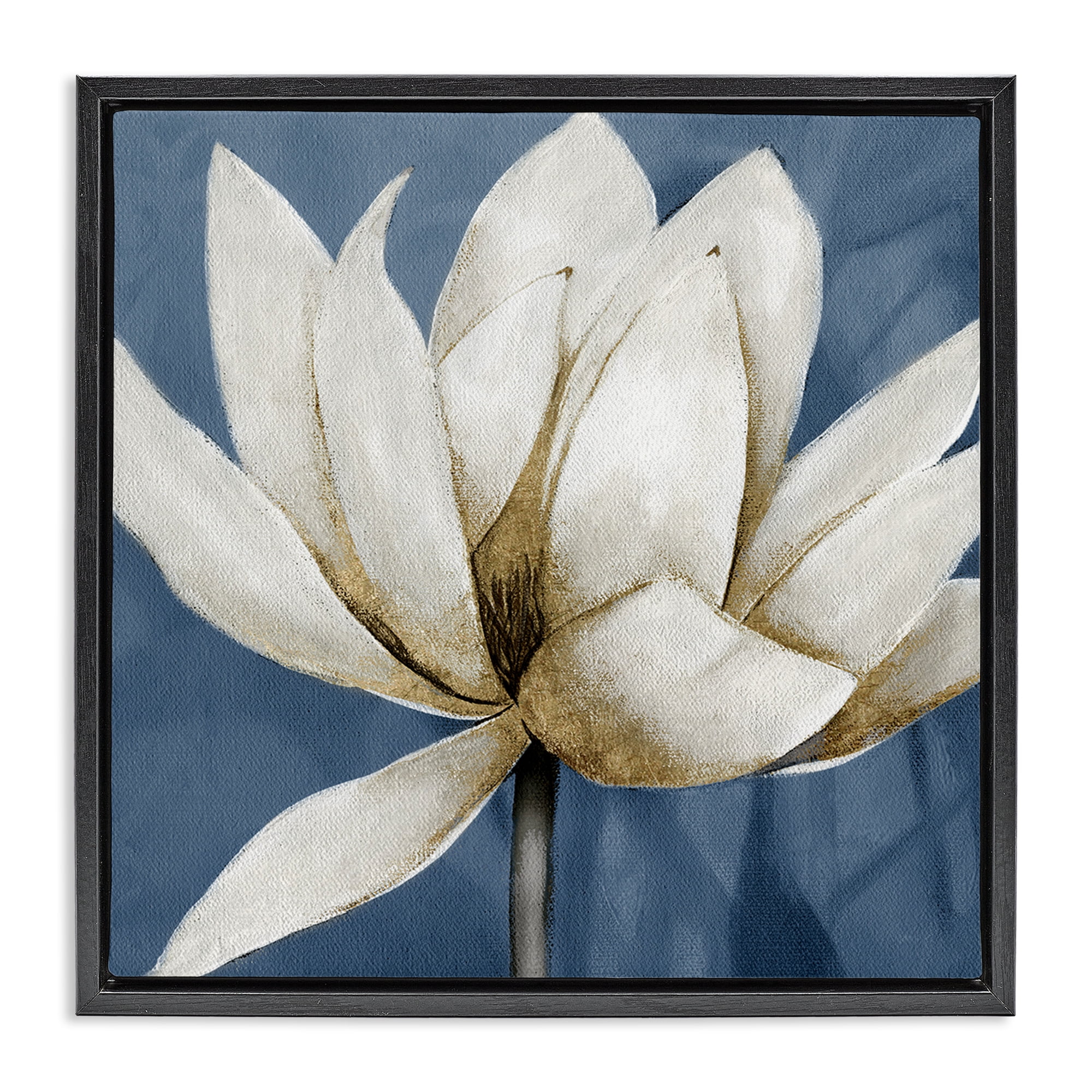 Stupell Industries White Lotus Blooms Botanical & Floral Painting Black Floater Framed Art Print Wall Art, 25 x 25