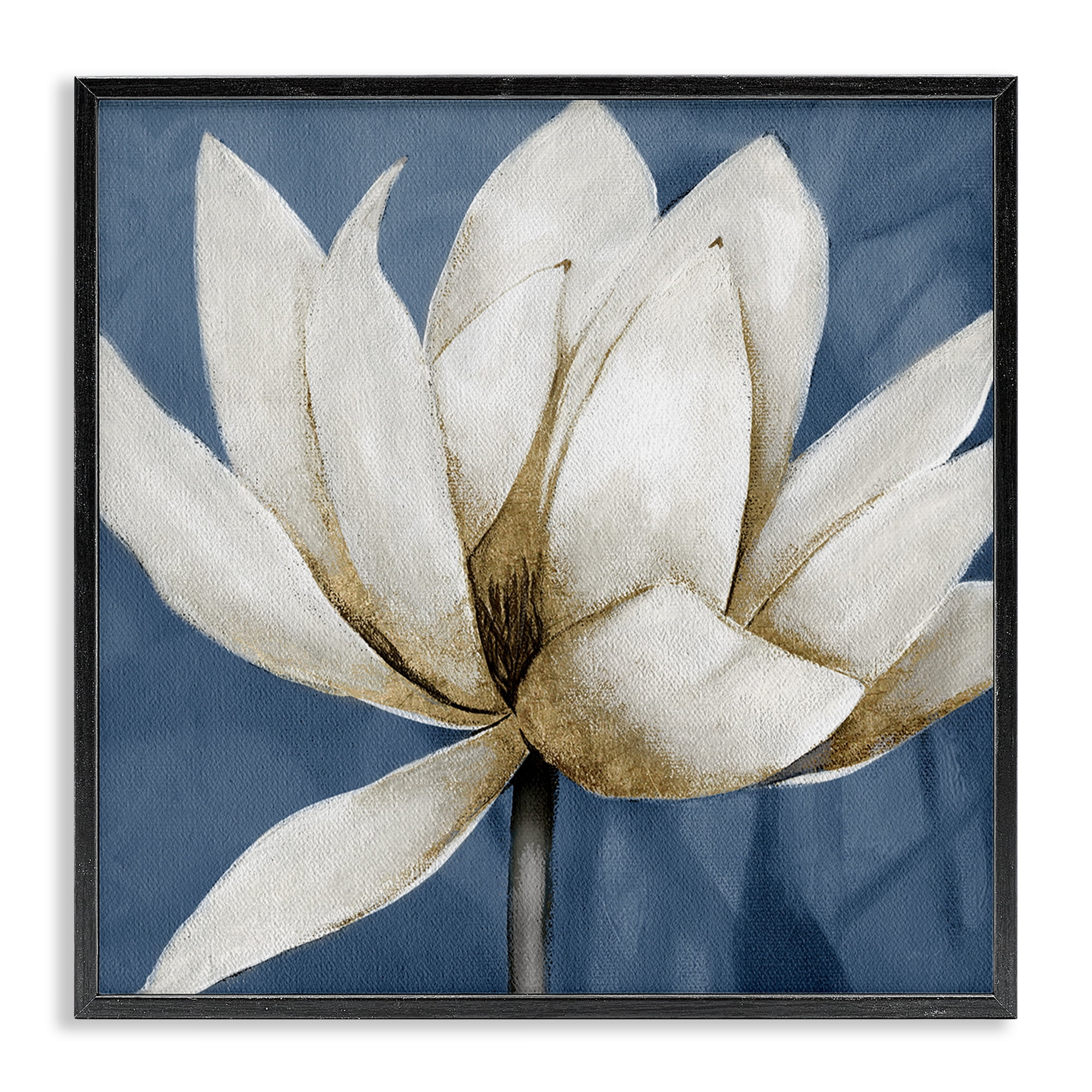 Stupell Industries White Lotus Blooms Botanical & Floral Painting Black Framed Art Print Wall Art, 24 x 24