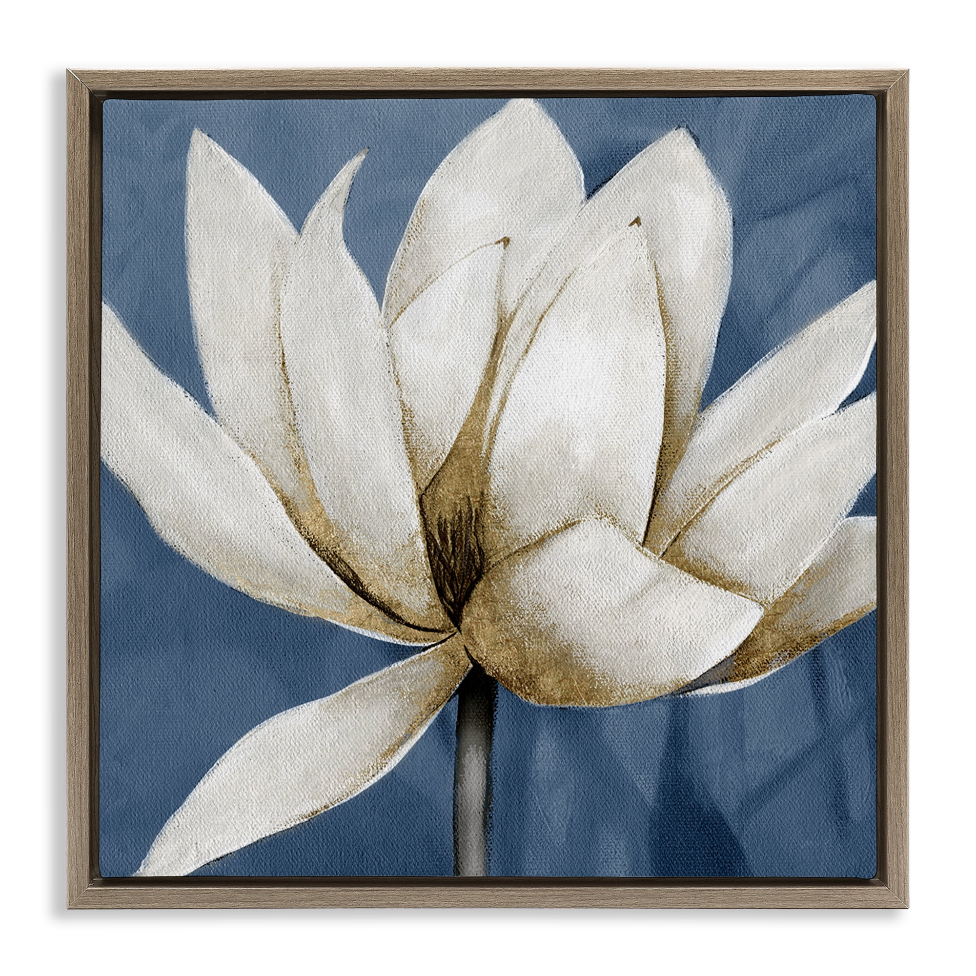 Stupell Industries White Lotus Blooms Botanical & Floral Painting Brown Floater Framed Art Print Wall Art, 25 x 25