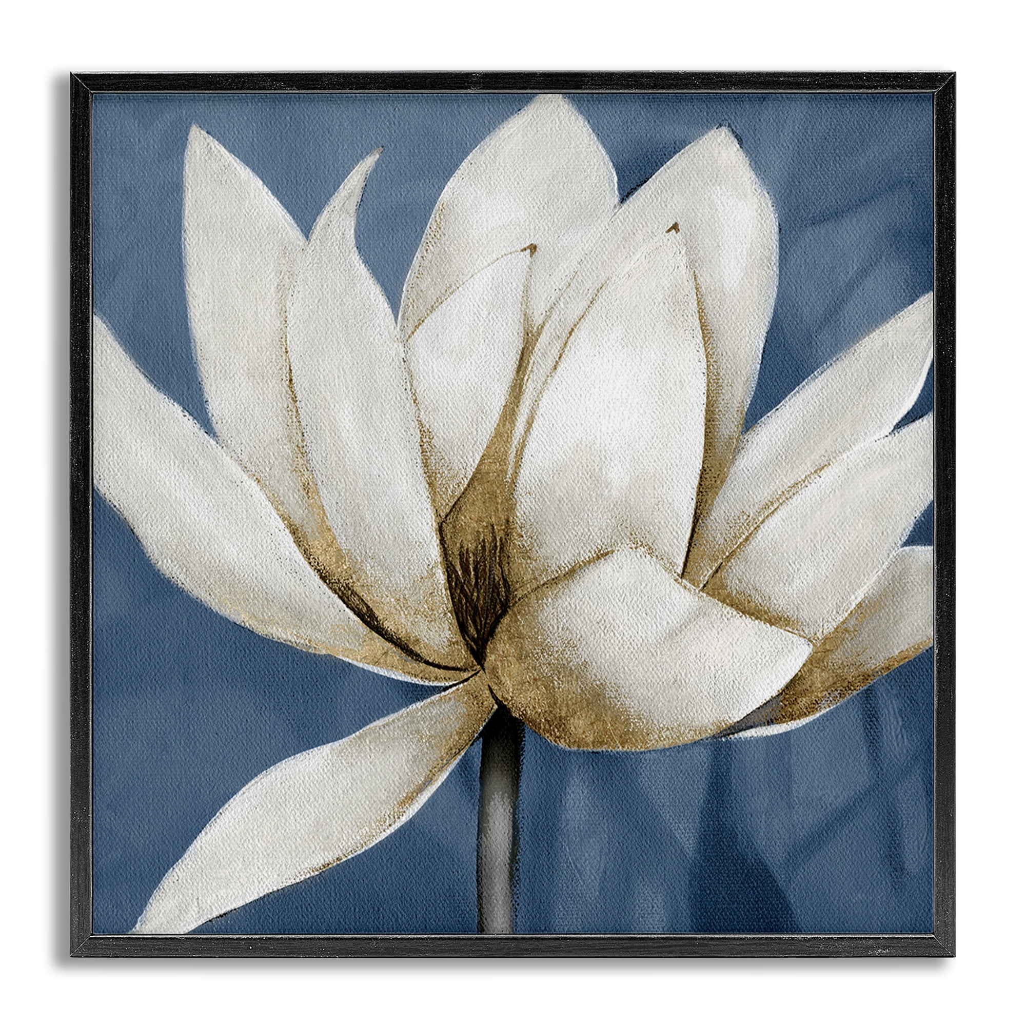 Stupell Industries White Lotus Blooms Botanical & Floral Painting Gray Framed Art Print Wall Art, 24 x 24