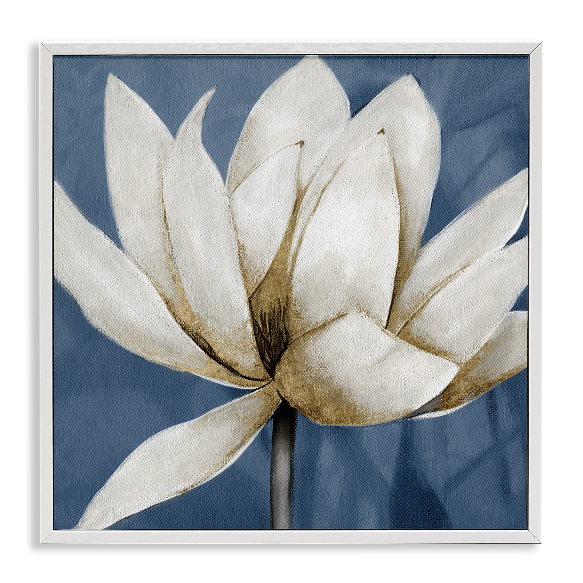 Stupell Industries White Lotus Blooms Botanical & Floral Painting White Framed Art Print Wall Art, 24 x 24
